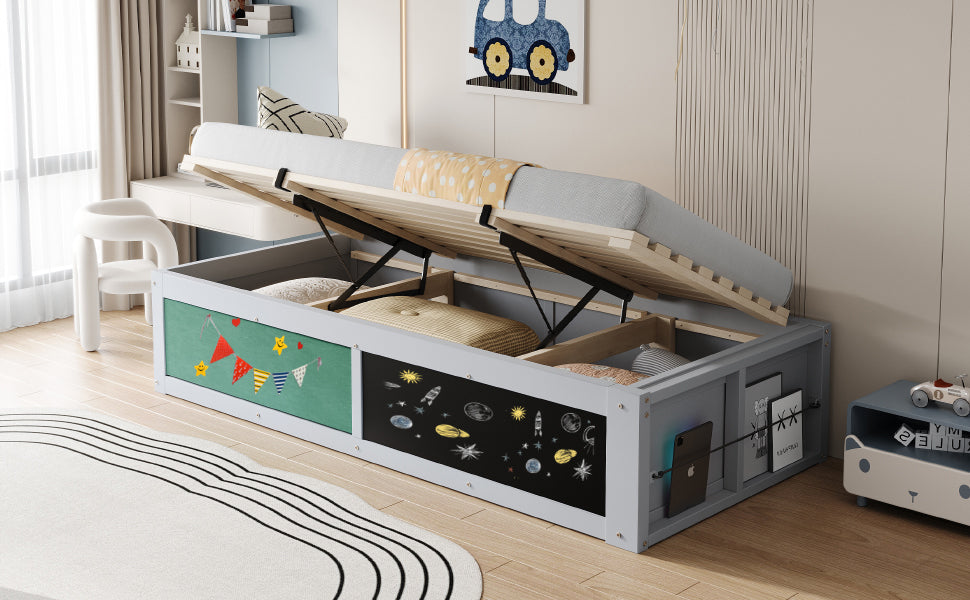 Logidon Kinderbed 90x200 cm met hydraulische opbergruimte Grijs