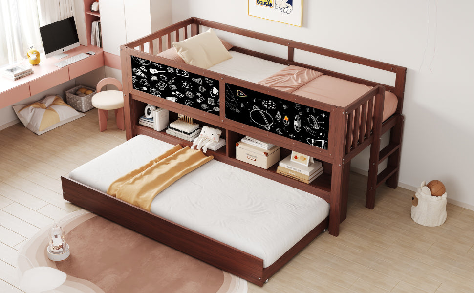 Logidon House Bed 90x200 Bruin Uitschuifbare onderbed-klimladder