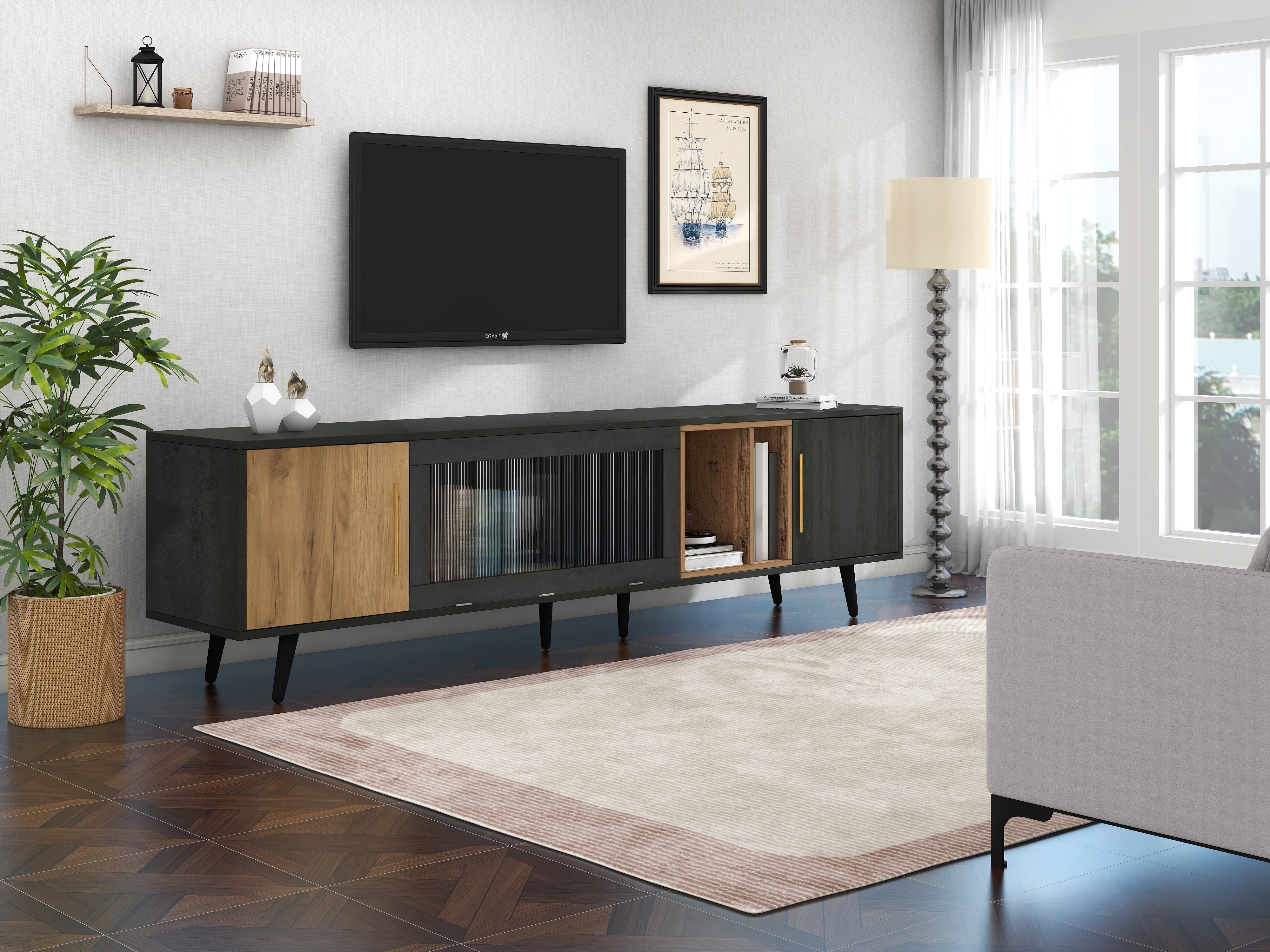 Logidon Elegant TV-meubel 200x40x55,5 cm grijze houtnerf