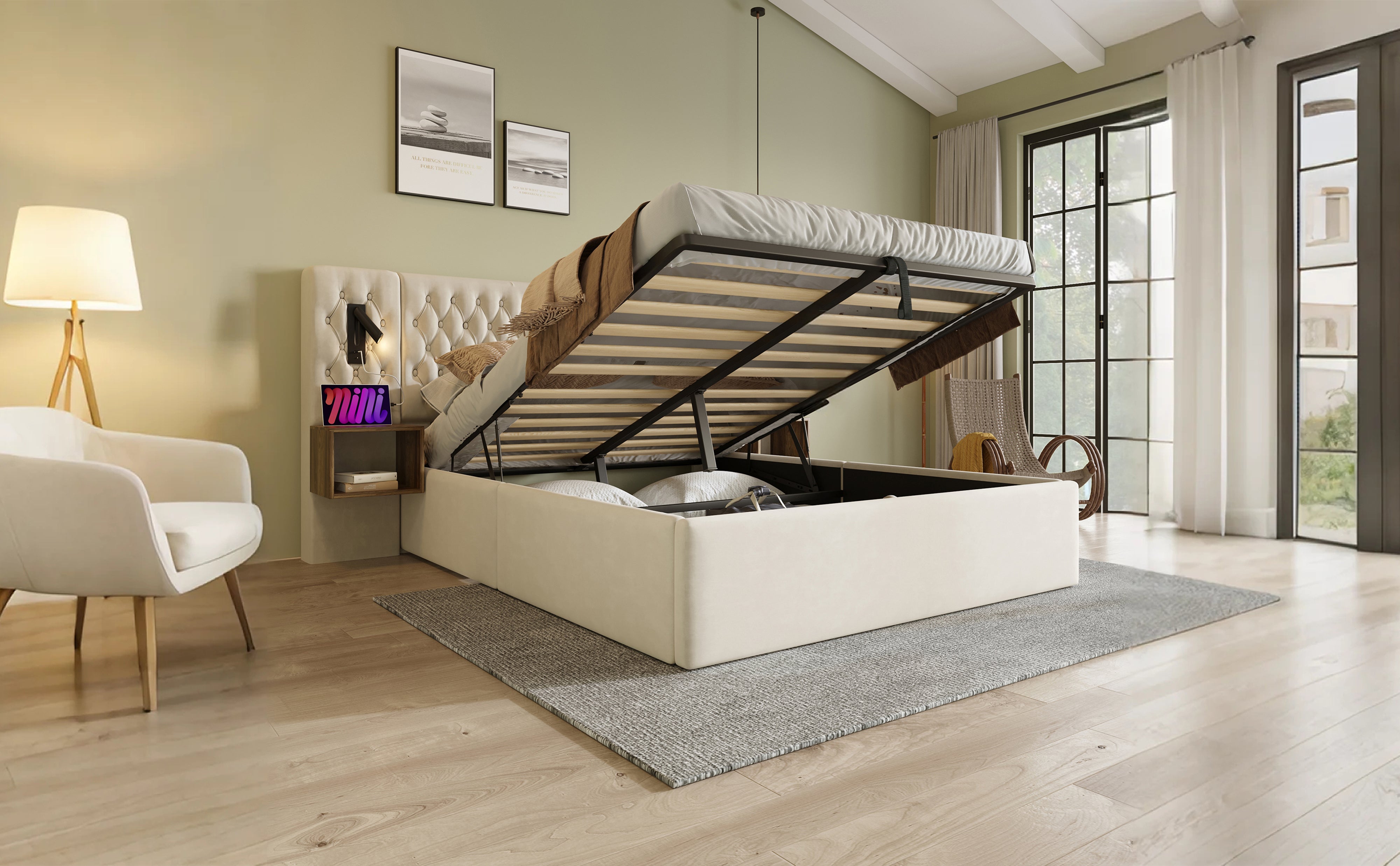 Logidon bedsysteem beige 160x200 cm hydraulisch opbergmatras