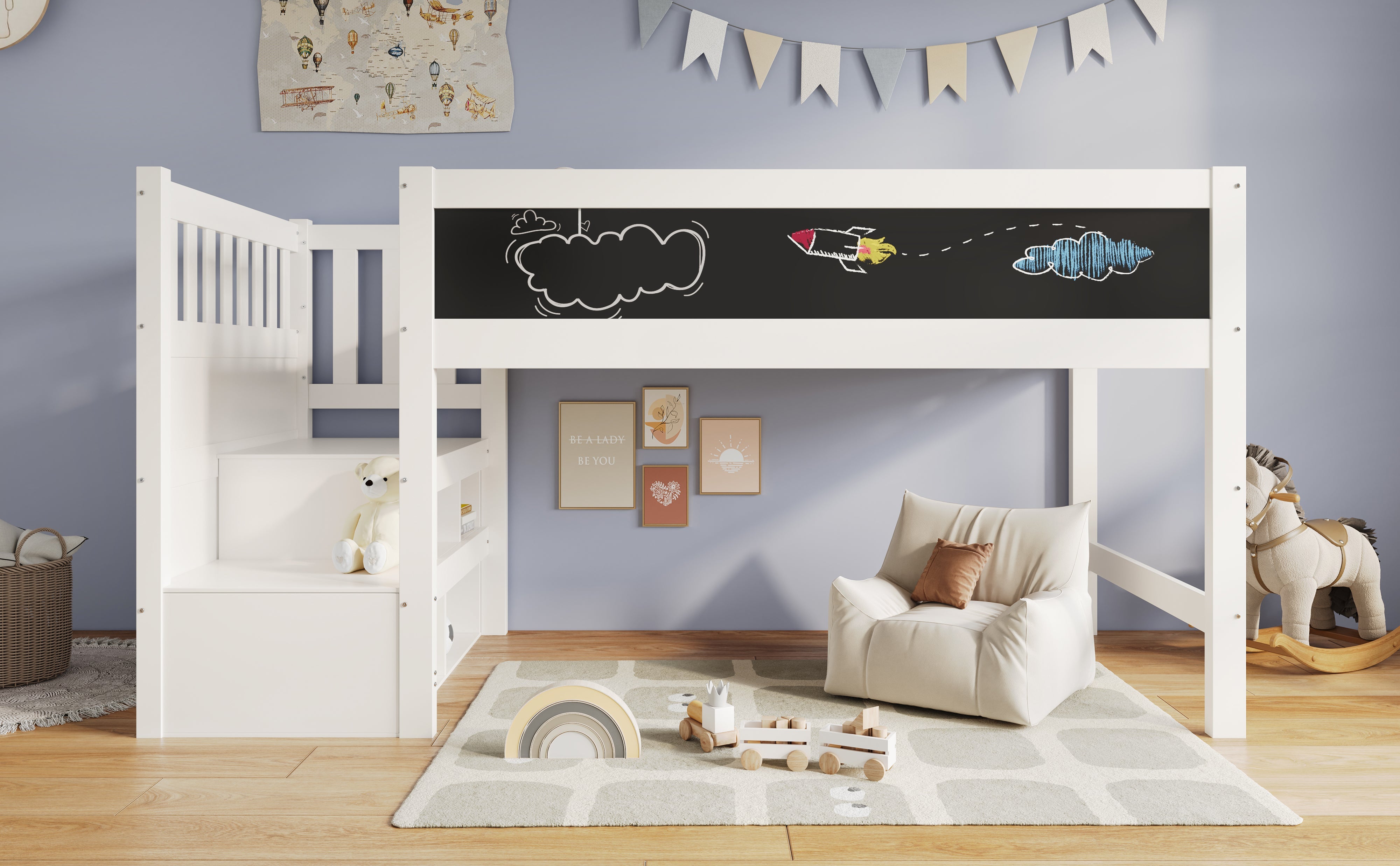 Logidon hoogslaper 90x200 kinderbed met whiteboard wit