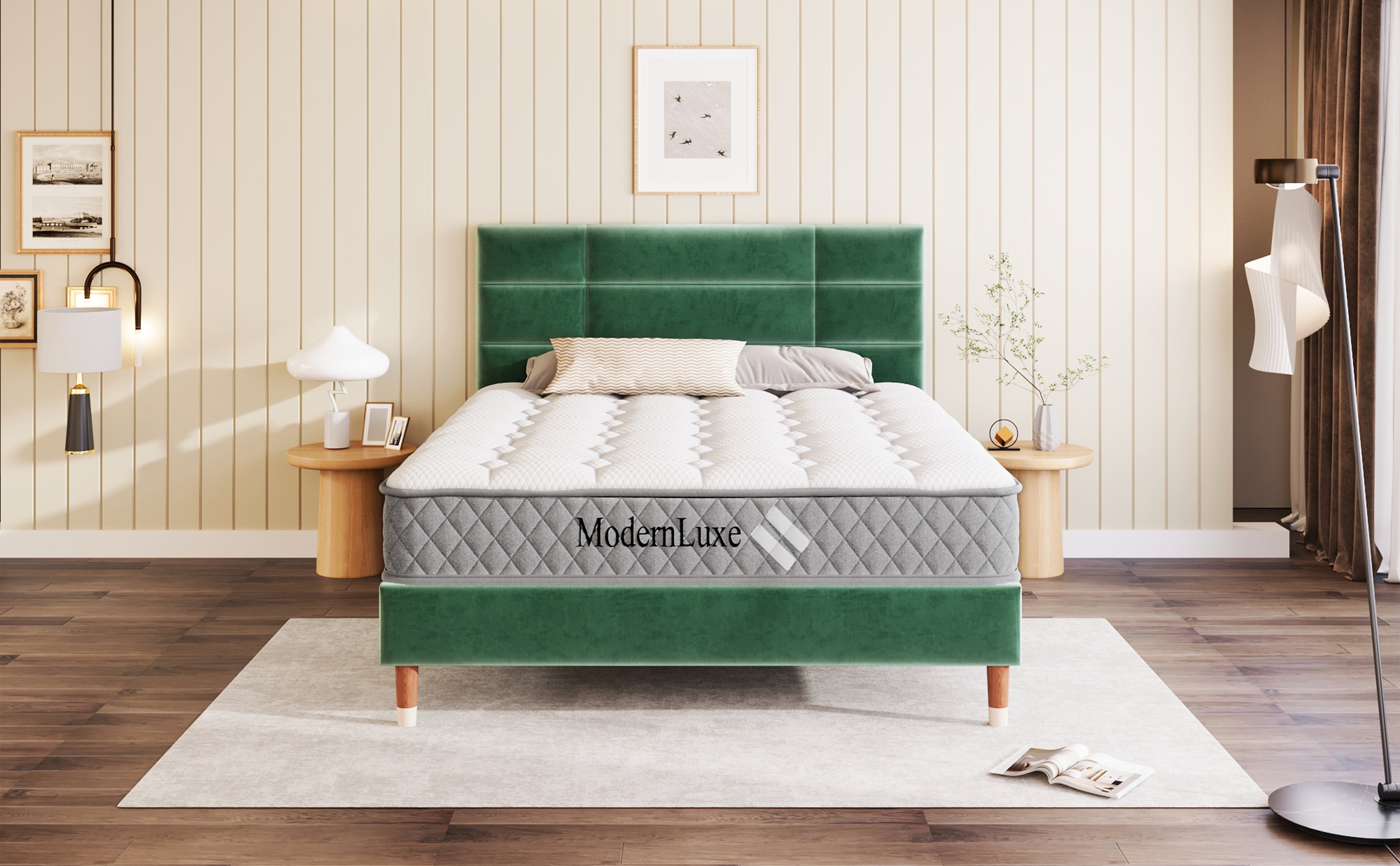 Logidon gestoffeerd bed tweepersoonsbed 140x200 donkergroen fluwelen lattenbodem
