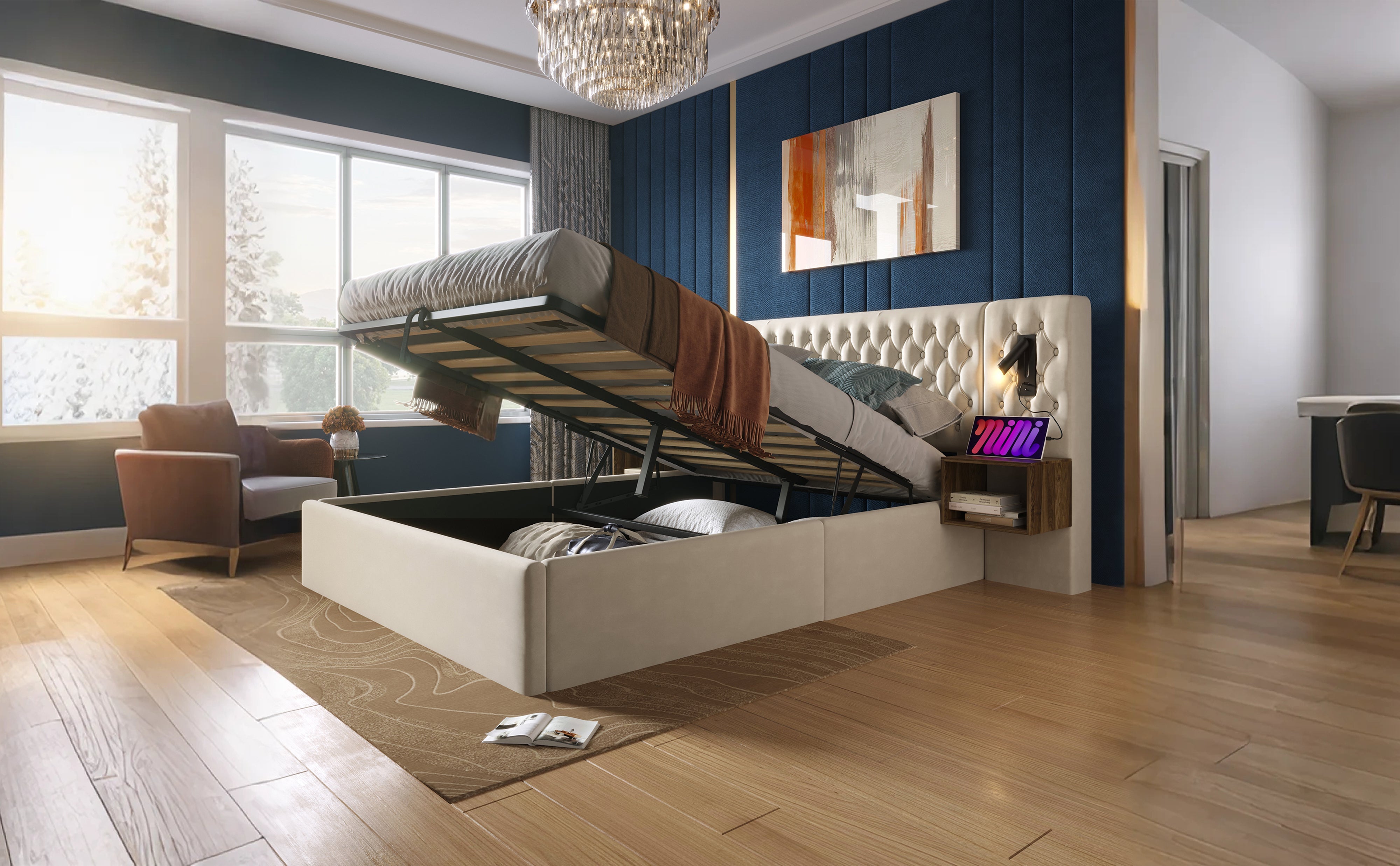 Logidon bedsysteem beige 160x200 cm hydraulisch opbergmatras