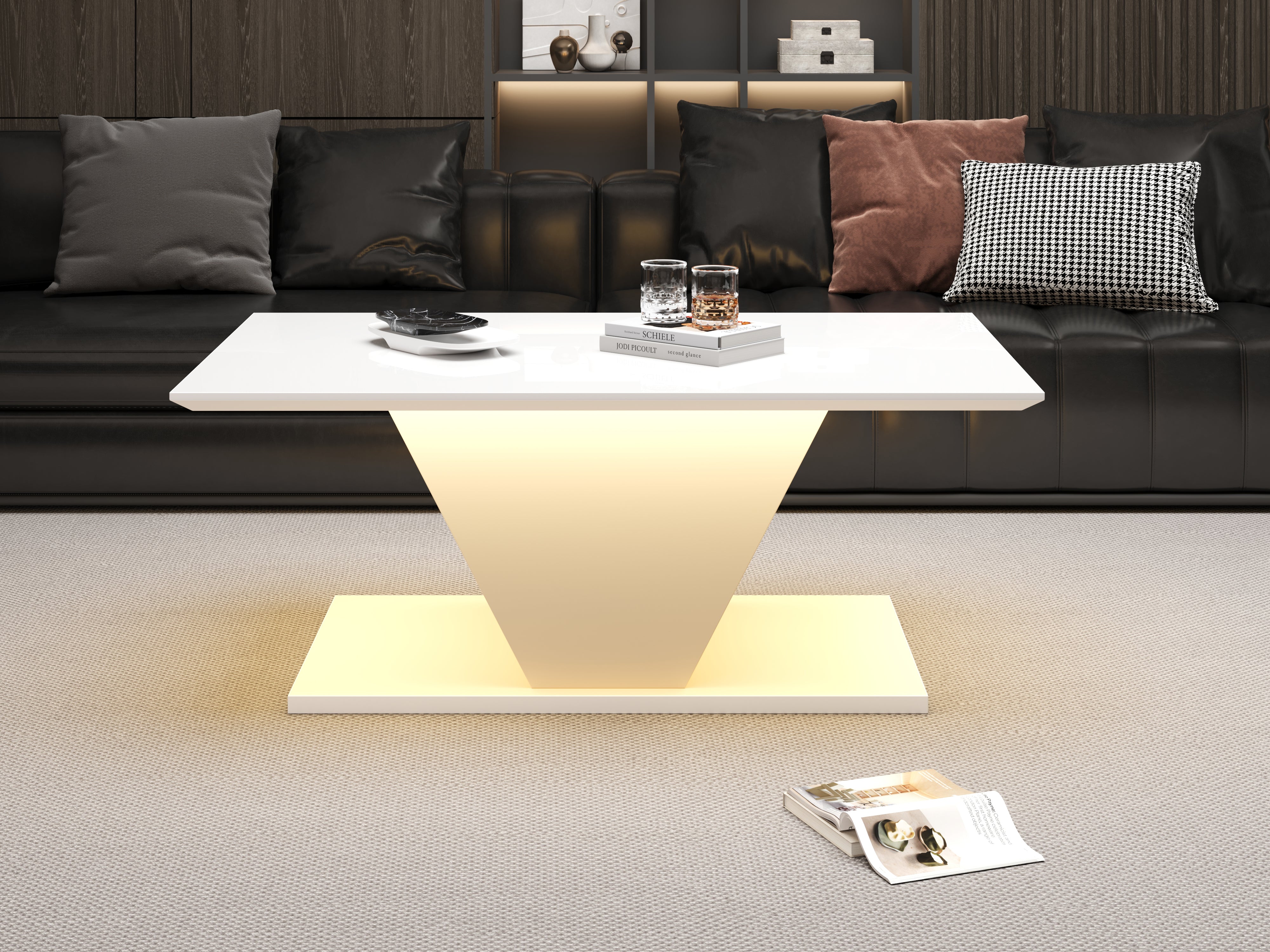 Logidon V-vorm salontafel wit hoogglans LED verlichting 100x50x46 cm