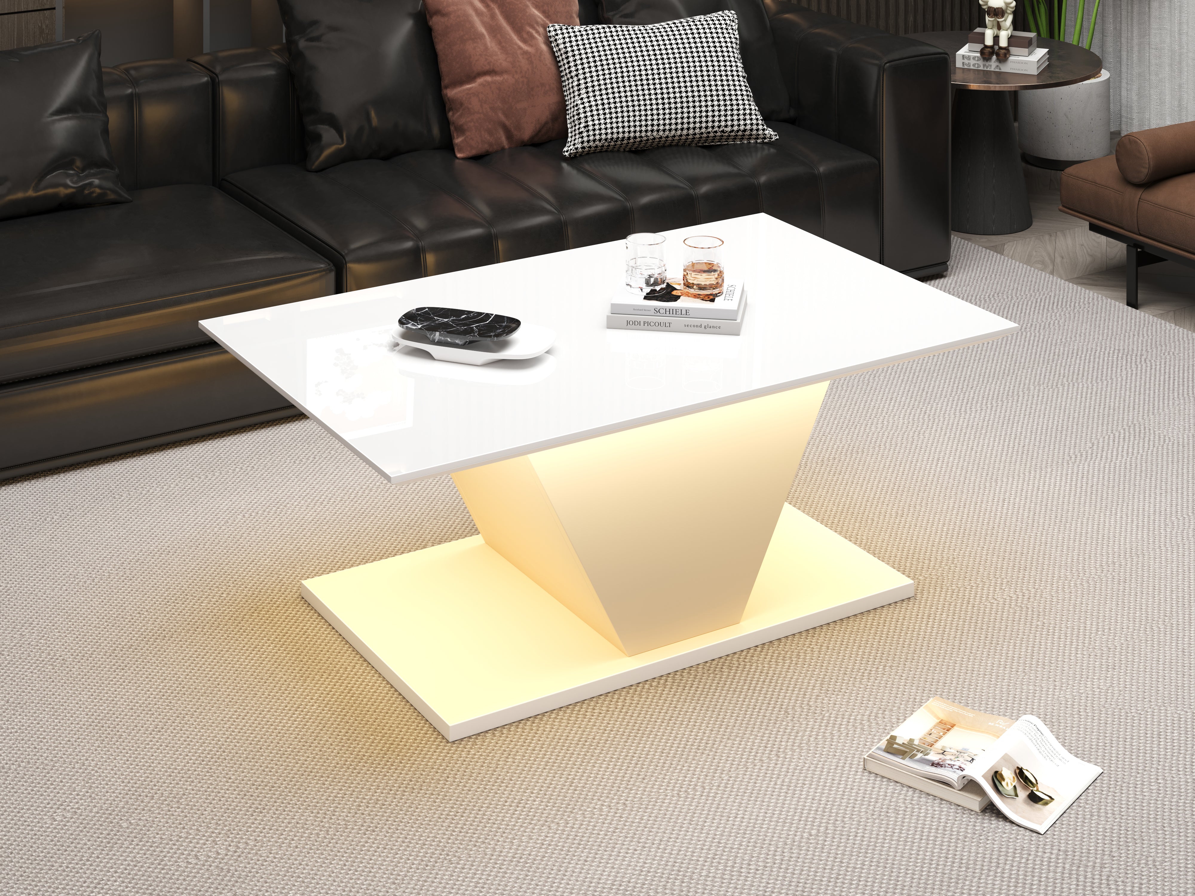 Logidon V-vorm salontafel wit hoogglans LED verlichting 100x50x46 cm