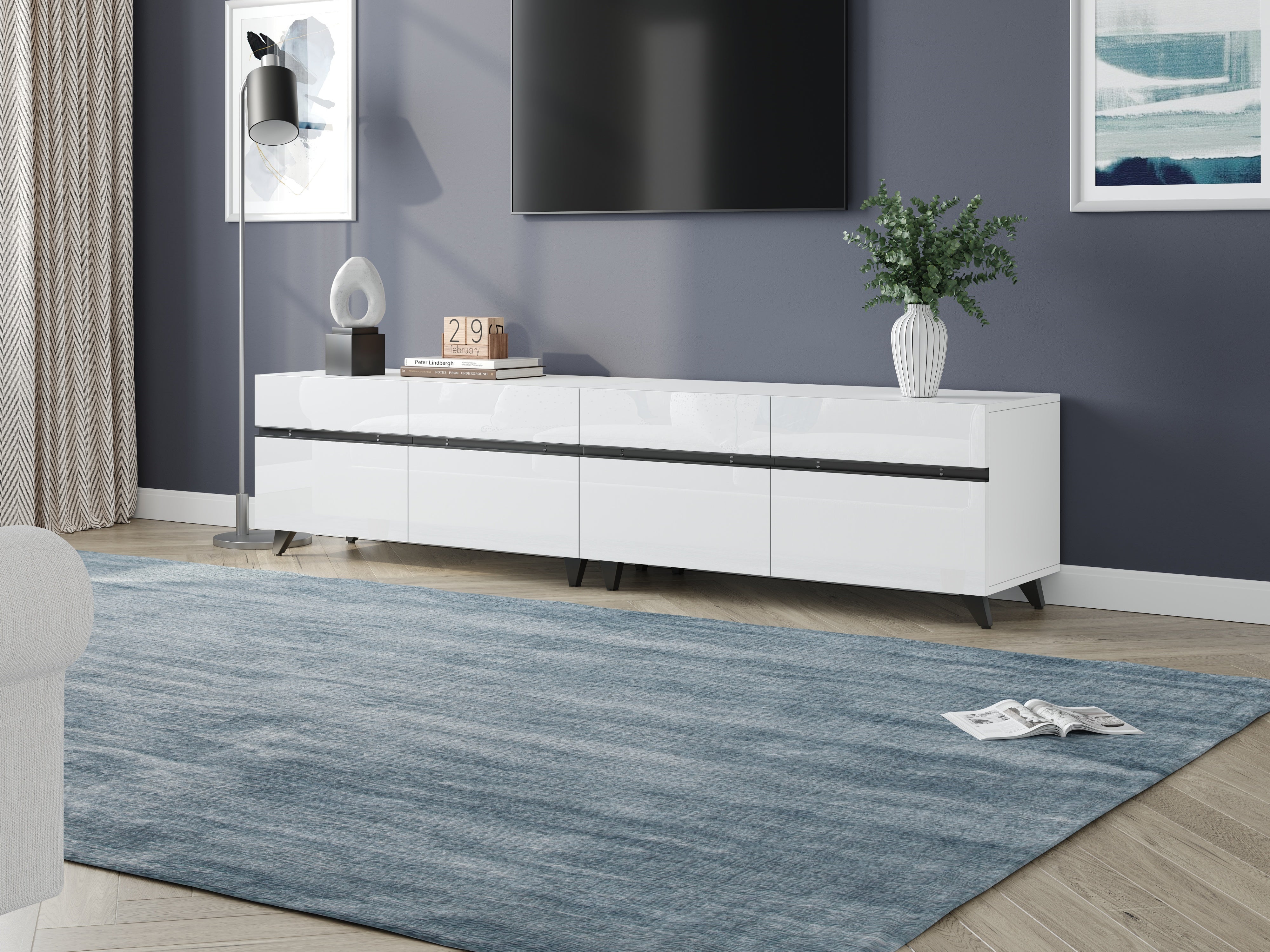 Logidon TV-meubel 180x40x49 cm wit hoogglans 4 kasten