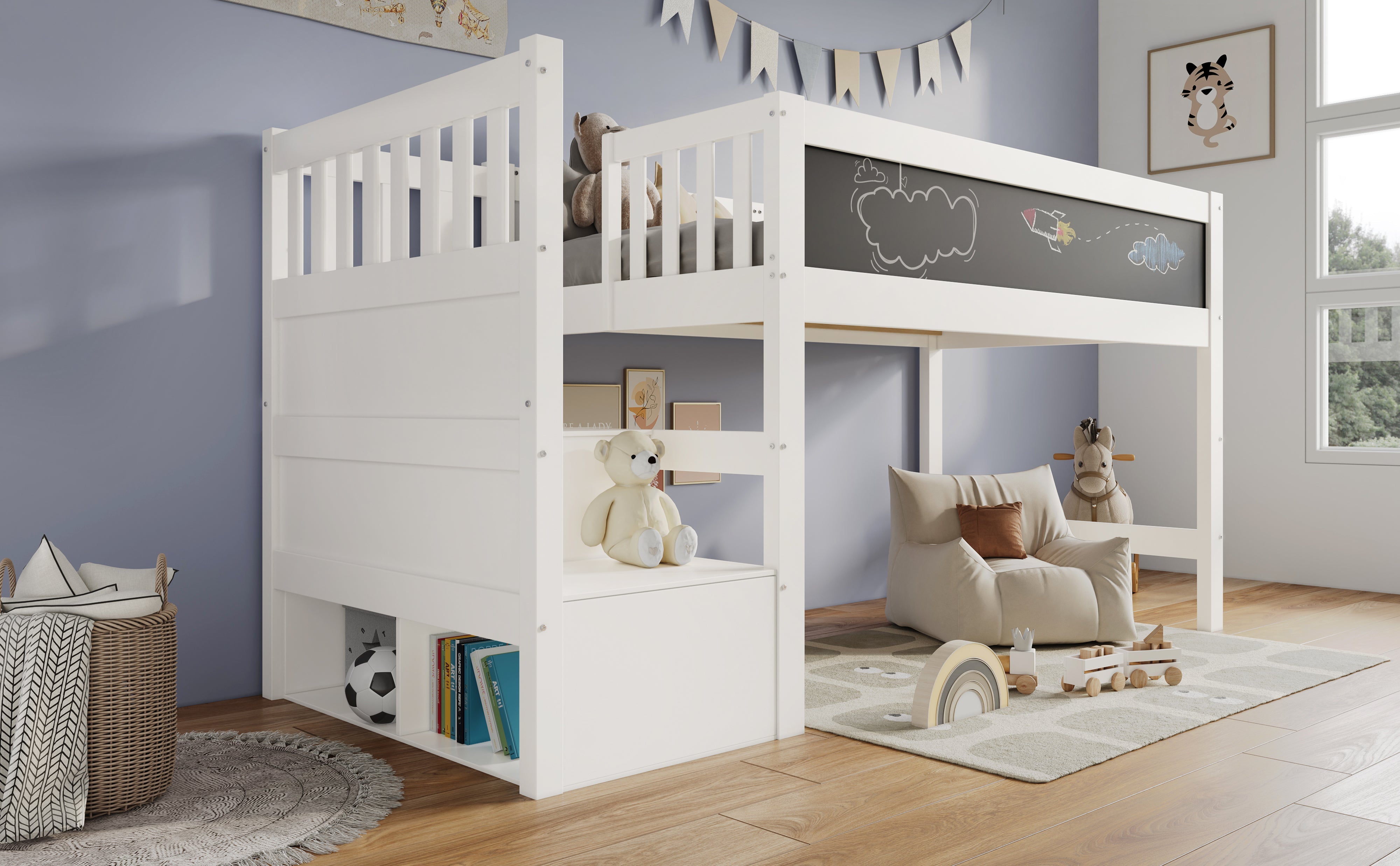 Logidon hoogslaper 90x200 kinderbed met whiteboard wit