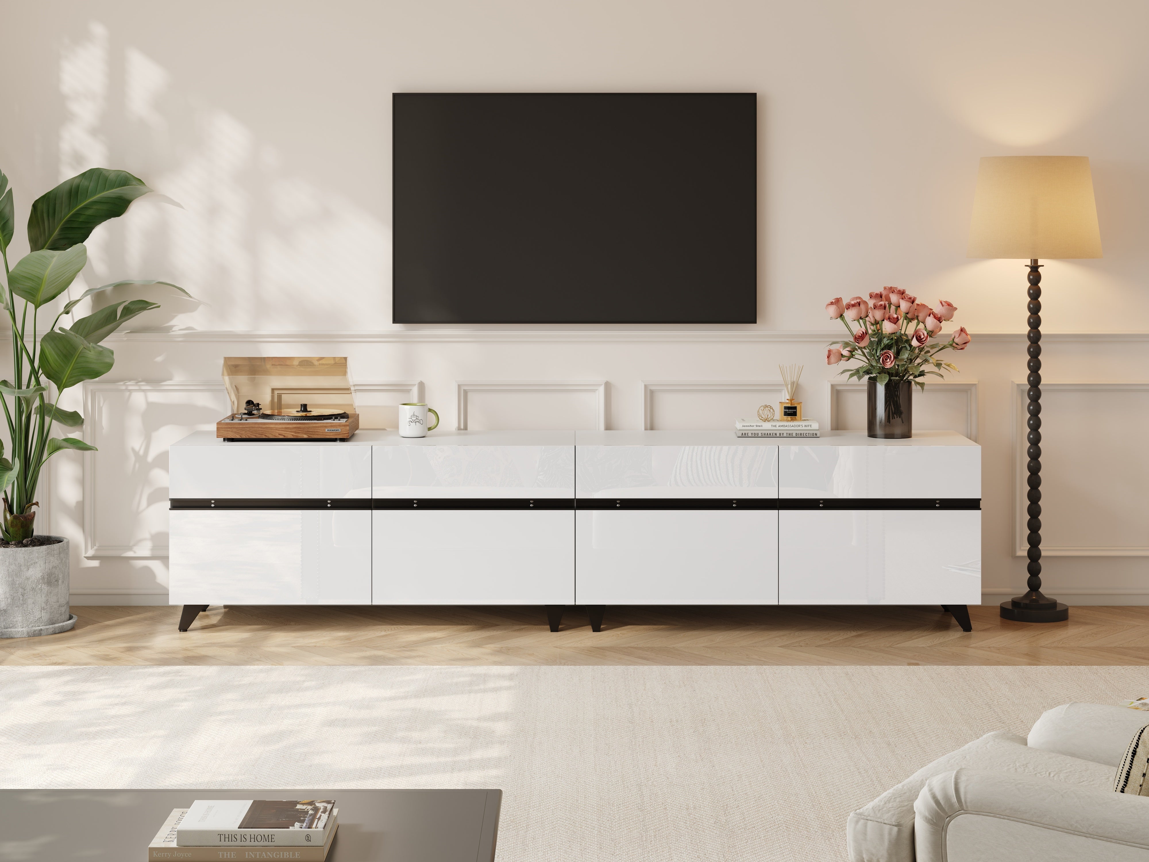 Logidon TV-meubel 180x40x49 cm wit hoogglans 4 kasten