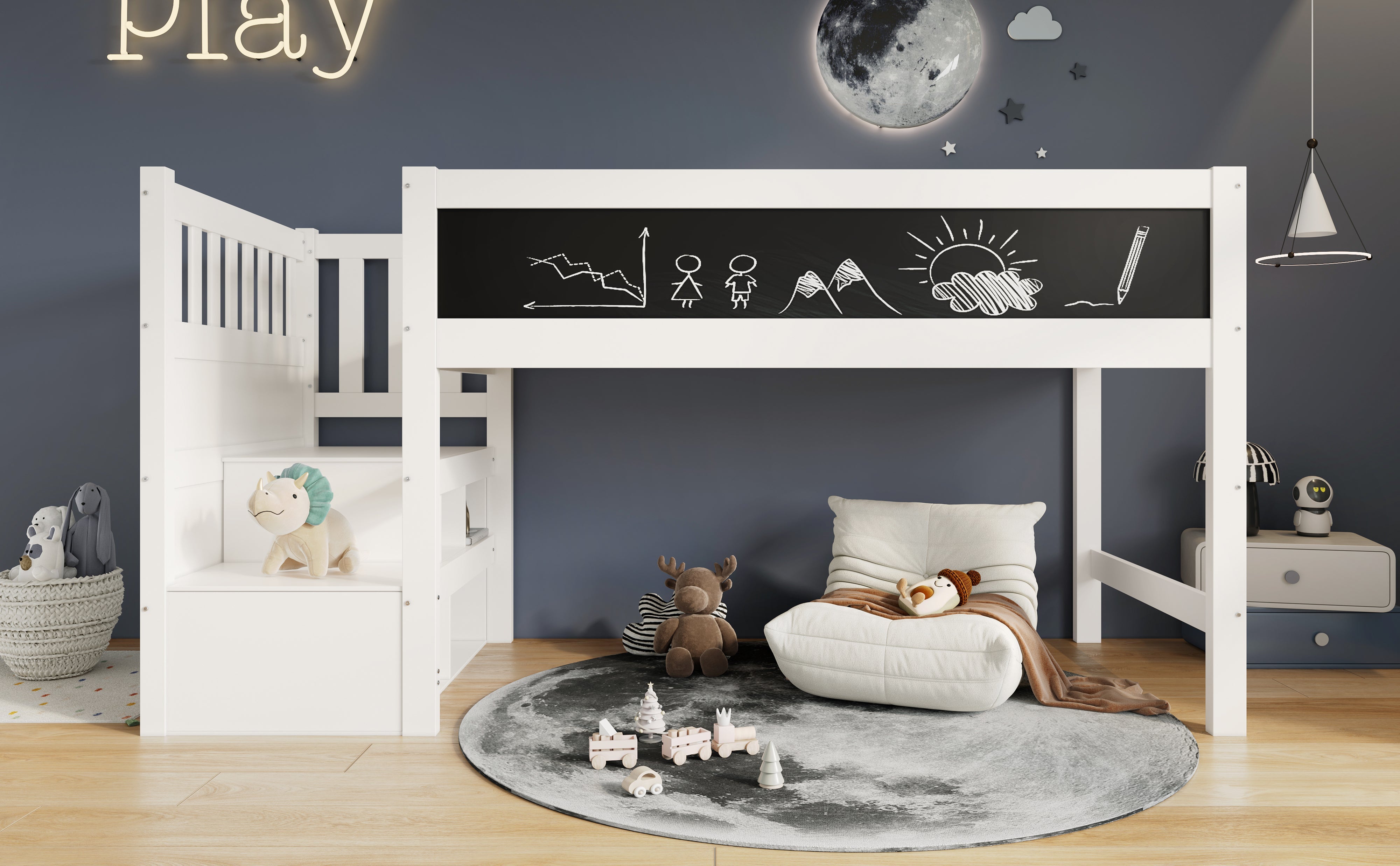 Logidon hoogslaper 90x200 kinderbed met whiteboard wit