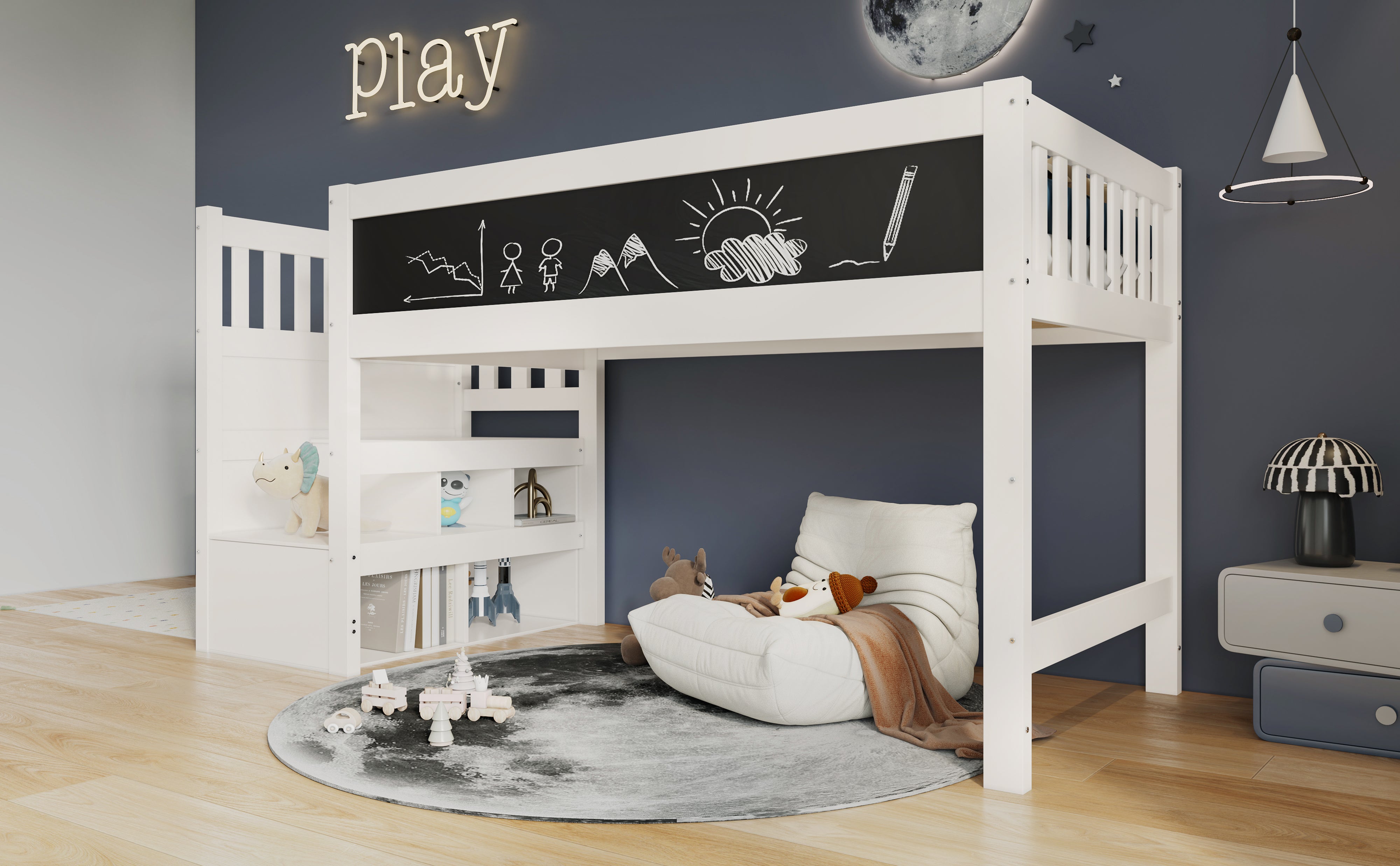 Logidon hoogslaper 90x200 kinderbed met whiteboard wit