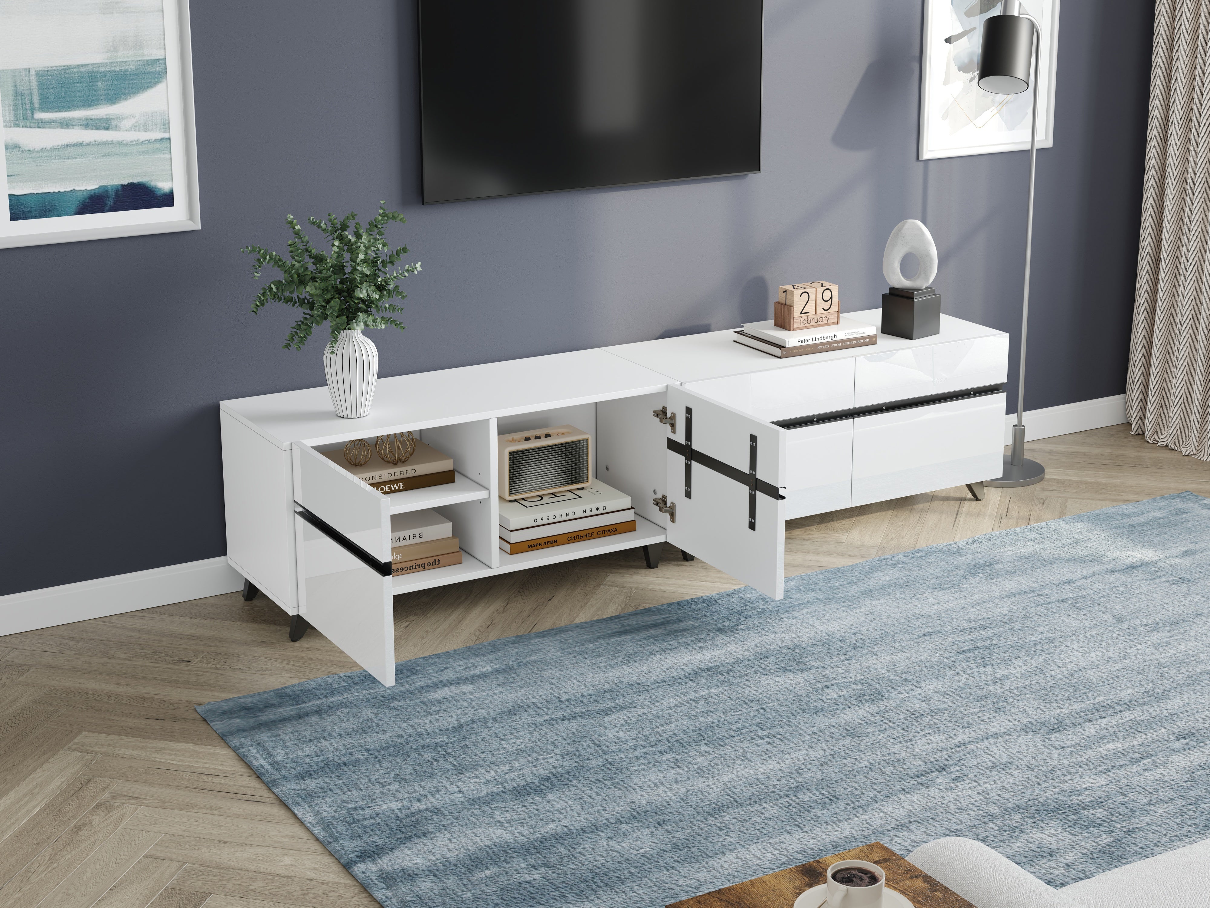 Logidon TV-meubel 180x40x49 cm wit hoogglans 4 kasten