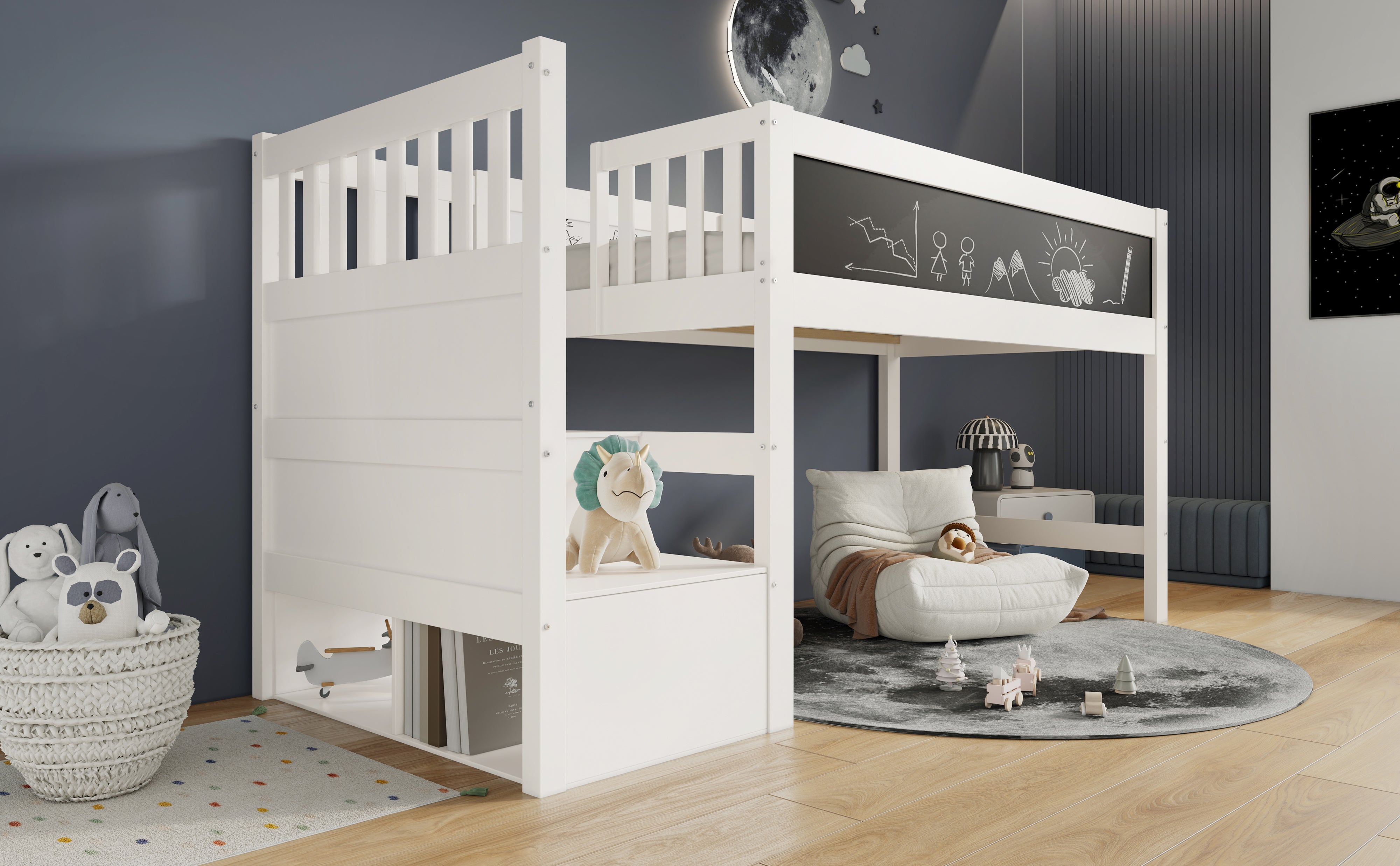 Logidon hoogslaper 90x200 kinderbed met whiteboard wit