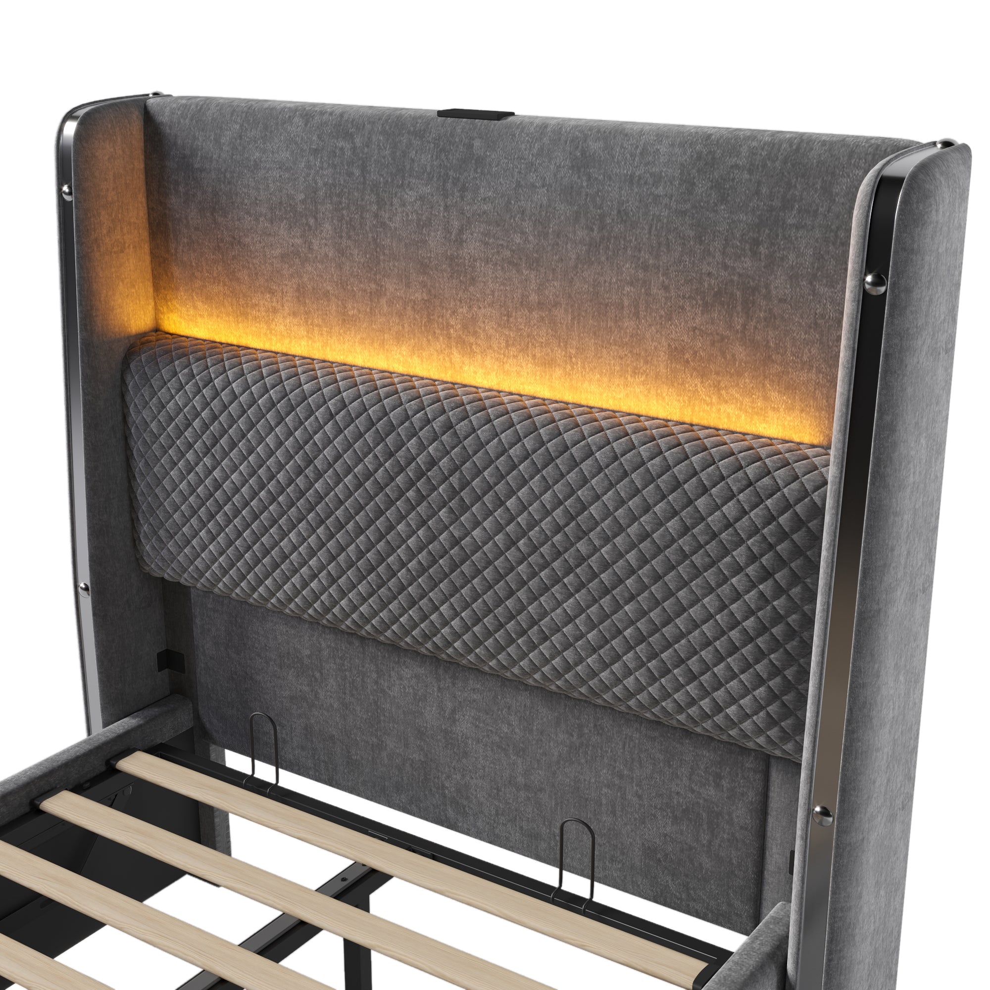 Logidon hydraulisch bed 90x200 grijs linnenlook met opbergruimte LED