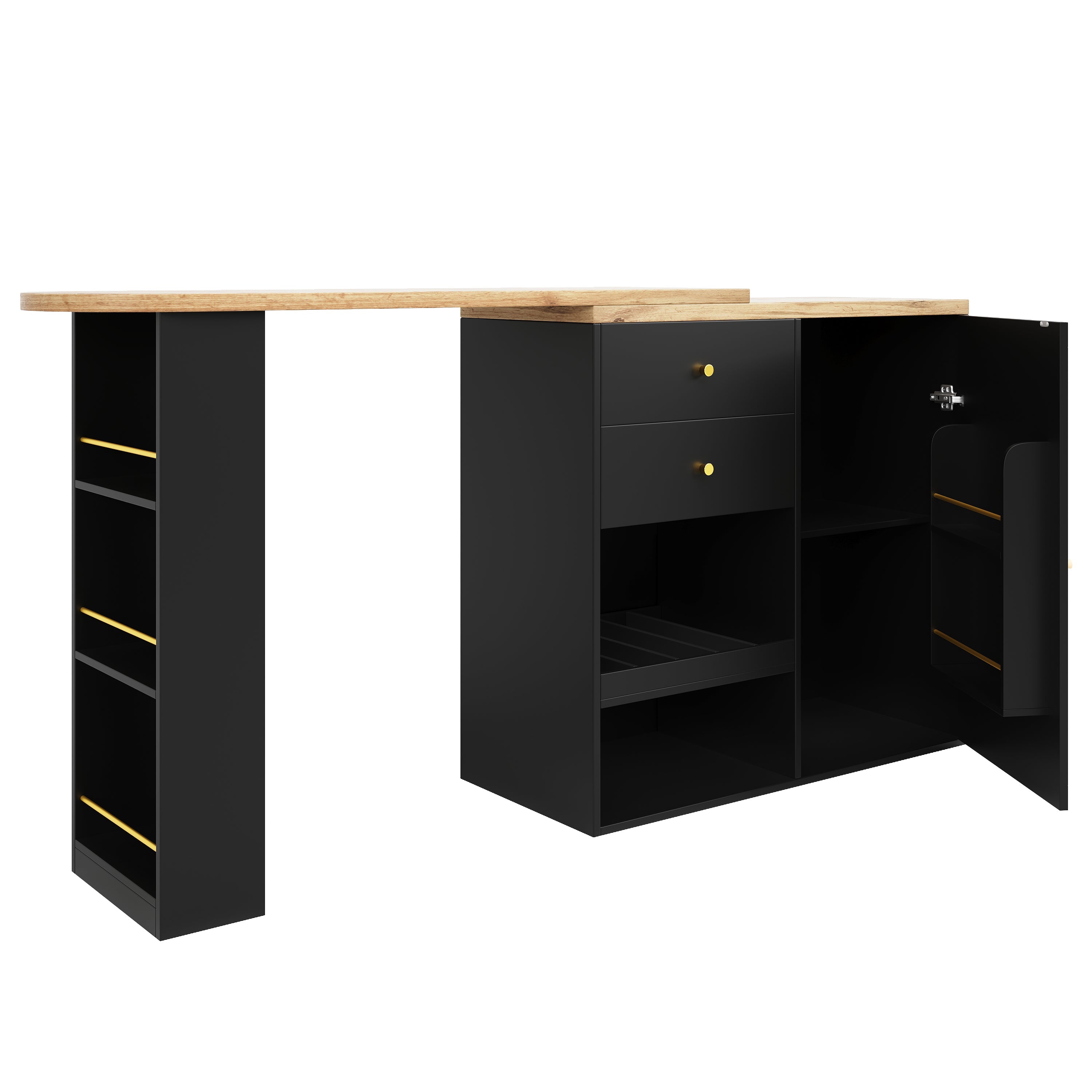Logidon 360° draaibare bartafel 138 cm zwart met 2 lades