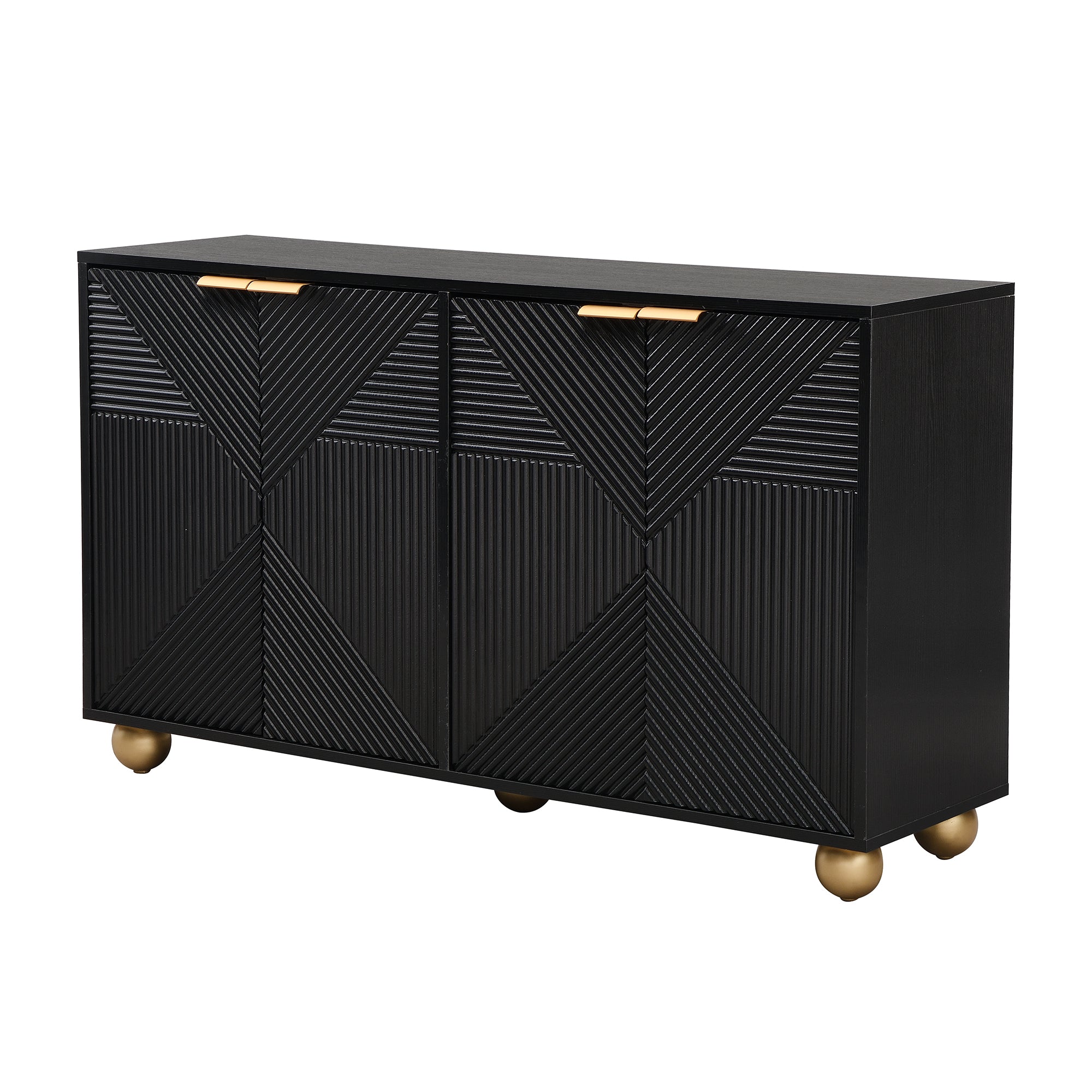 Logidon Dressoir 120 cm Zwart met Vier Deuren en Gouden Handgrepen
