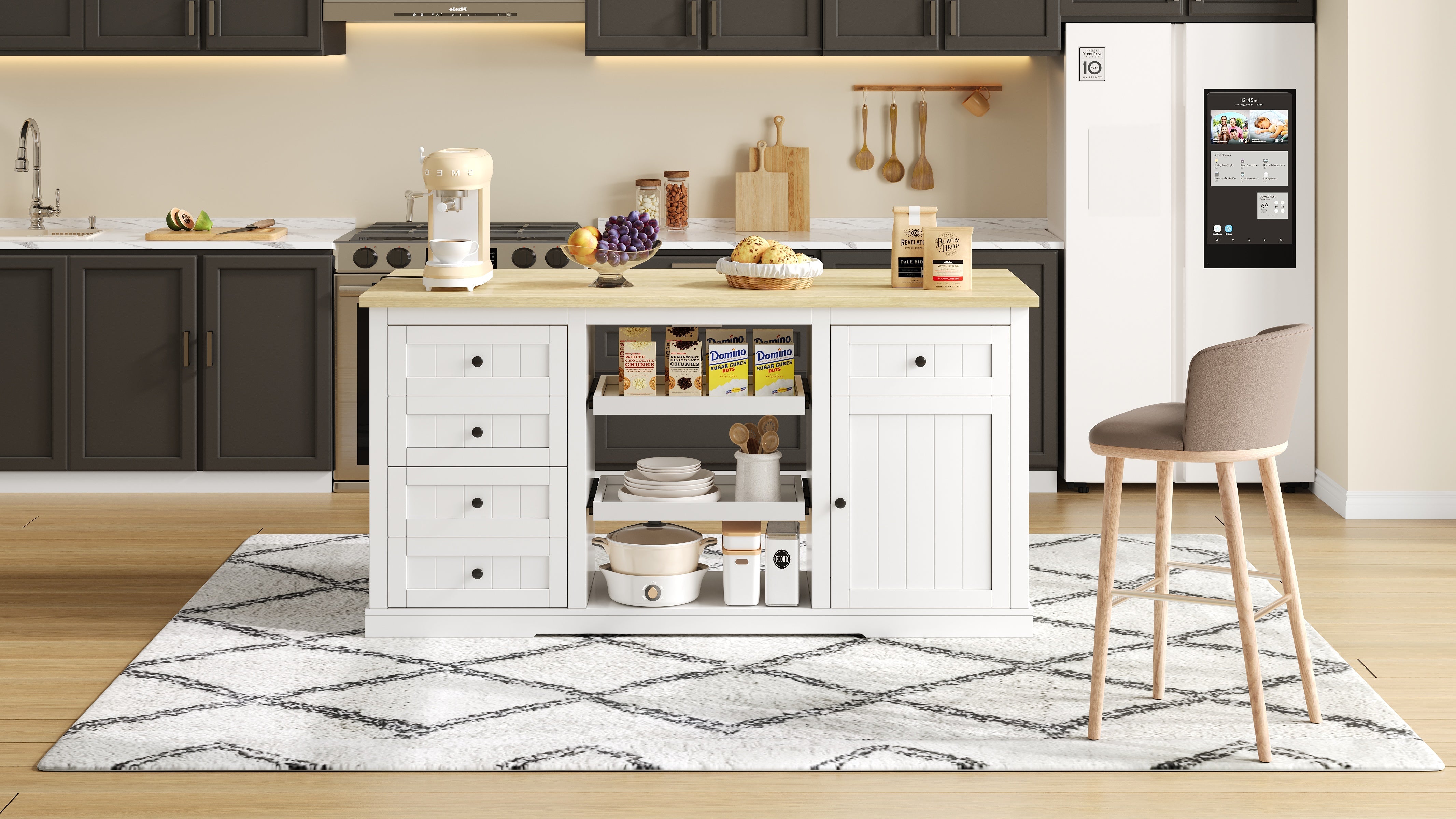 Logidon dressoir keukeneiland wit houten blad 5 laden 150x65x75 cm