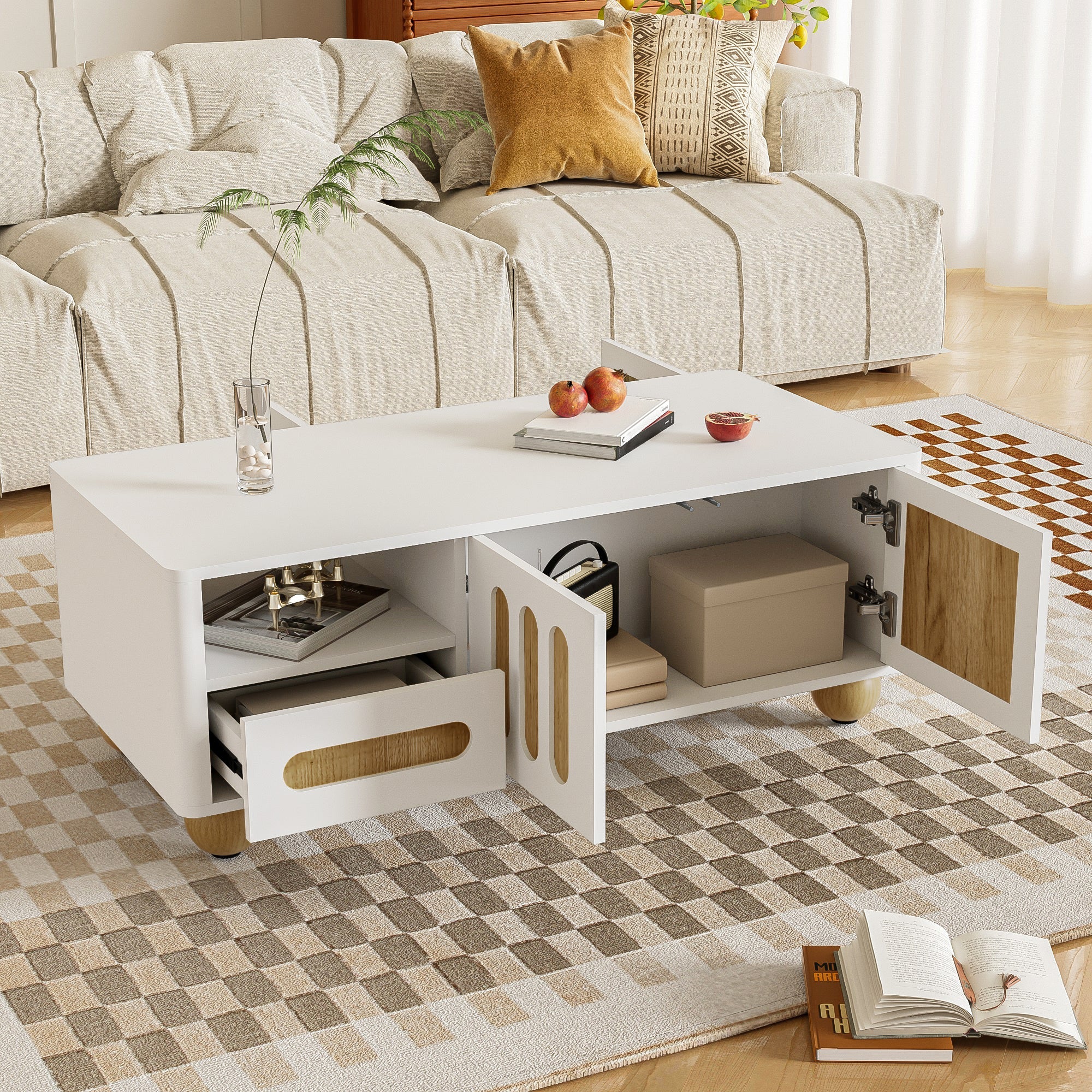Logidon Moderne Salontafel 105x50x40 Cm Wit Houtlook LED Verlichting