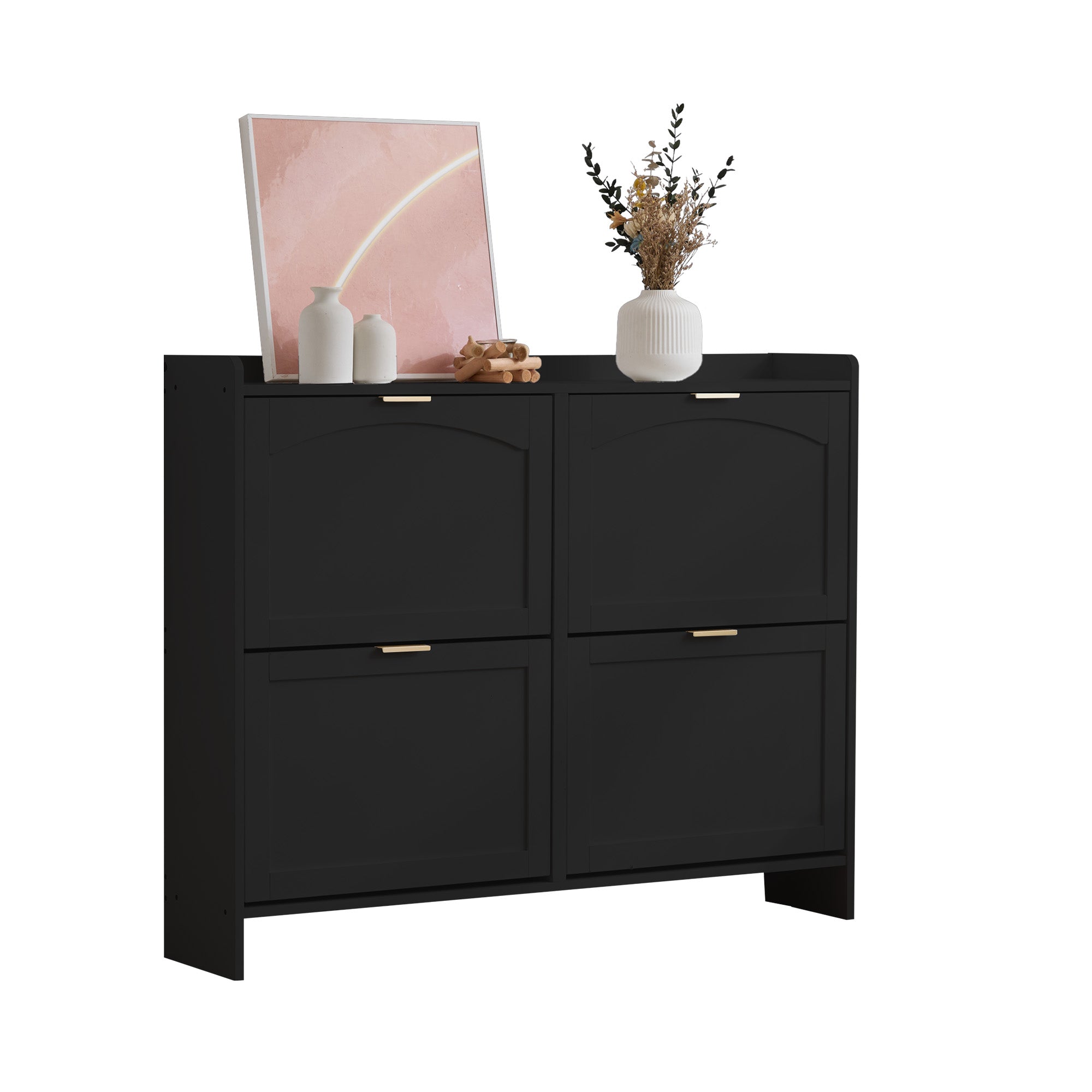 Logidon Moderne Schoenenkast Met 4 Kleppen Zwart 110 x 24 x 90 cm