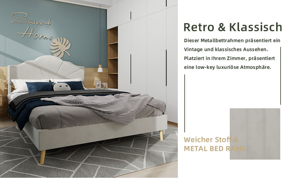 Logidon bedstee 160x200 beige met elegant hoofdbord