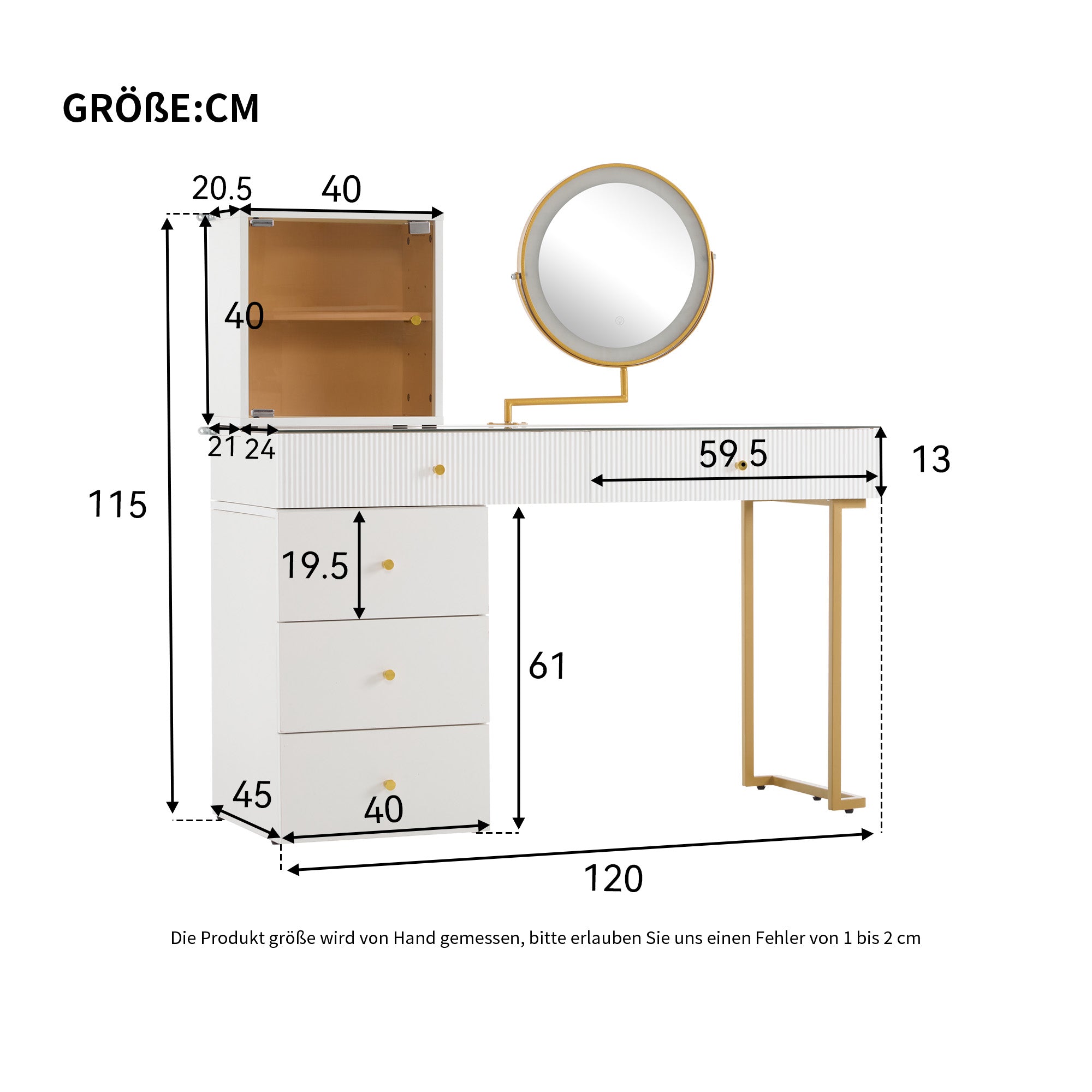 Logidon Kaptafelset met LED-spiegelglasblad Wit 120x45x115