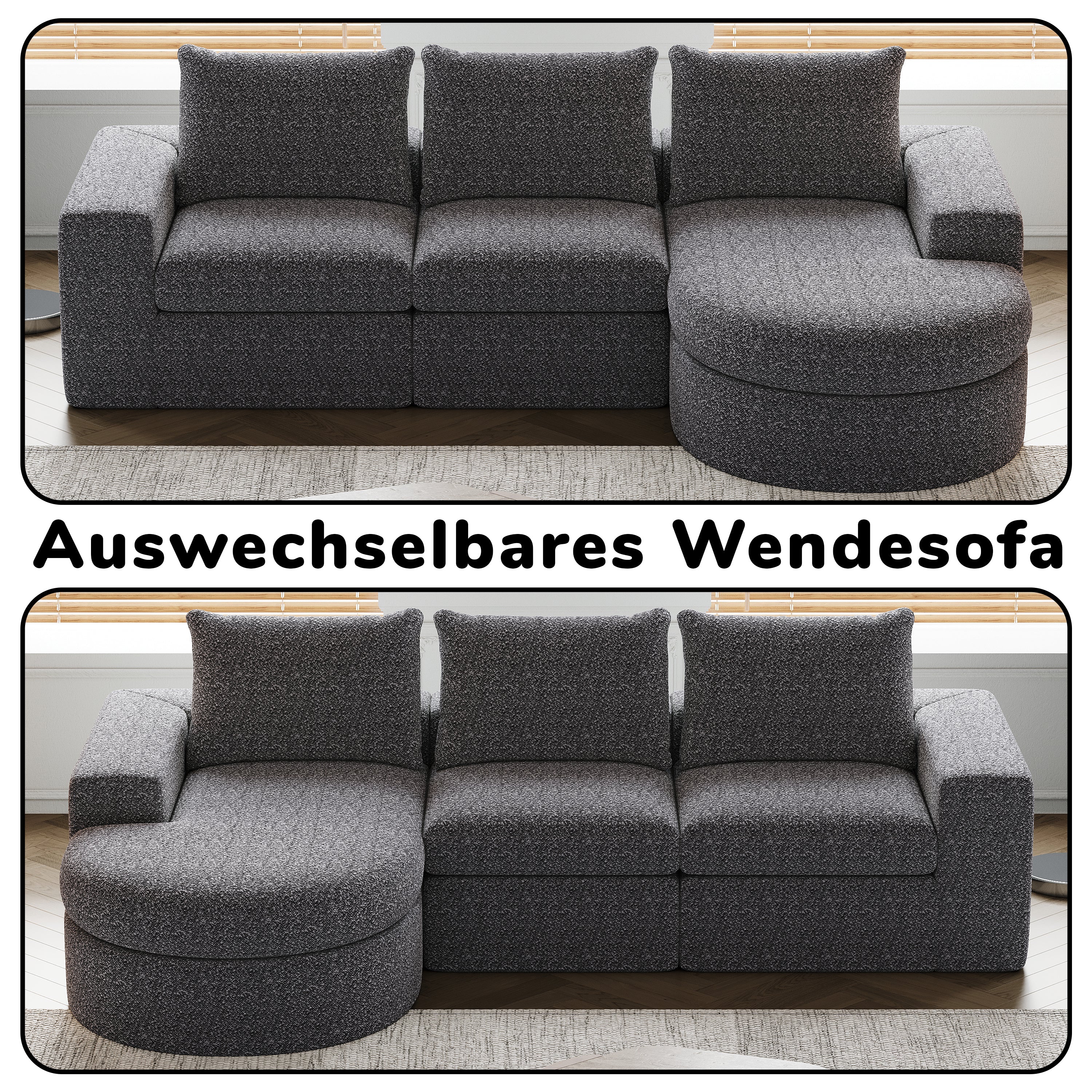 Logidon Chenille Bank met Loungebank en Ligpositie Grijs Fluweel