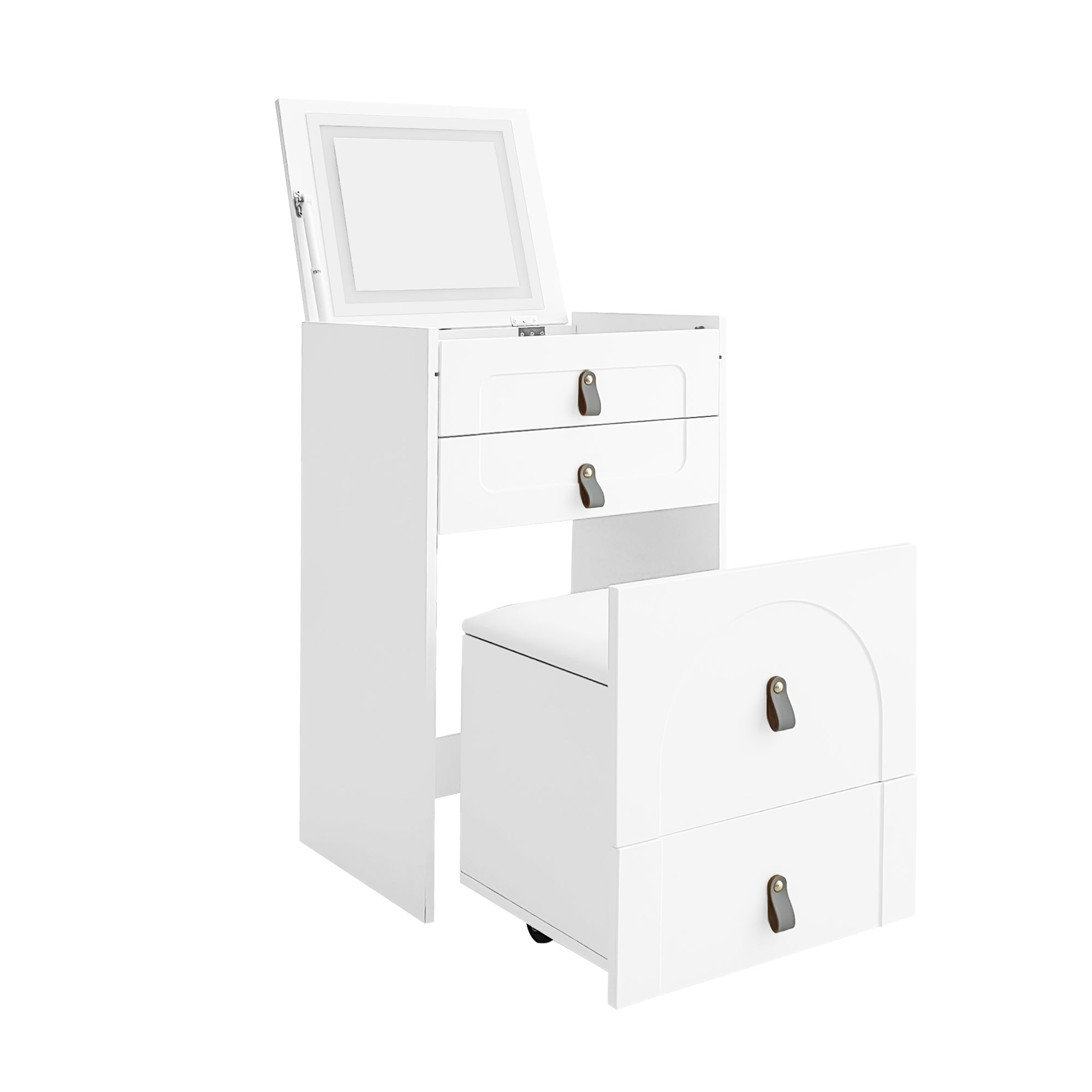 Logidon kaptafel met spiegel en LED-verlichting wit 3 lades