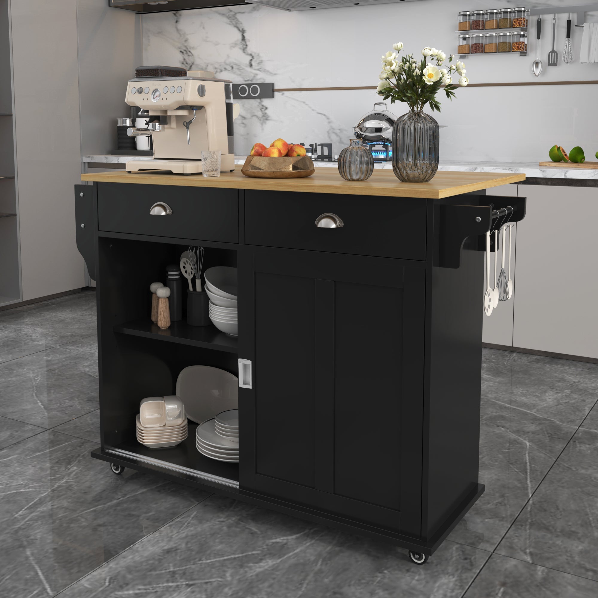 Logidon Sideboard Dining Room Trolley 112x70x94 cm Black Folding Plate
