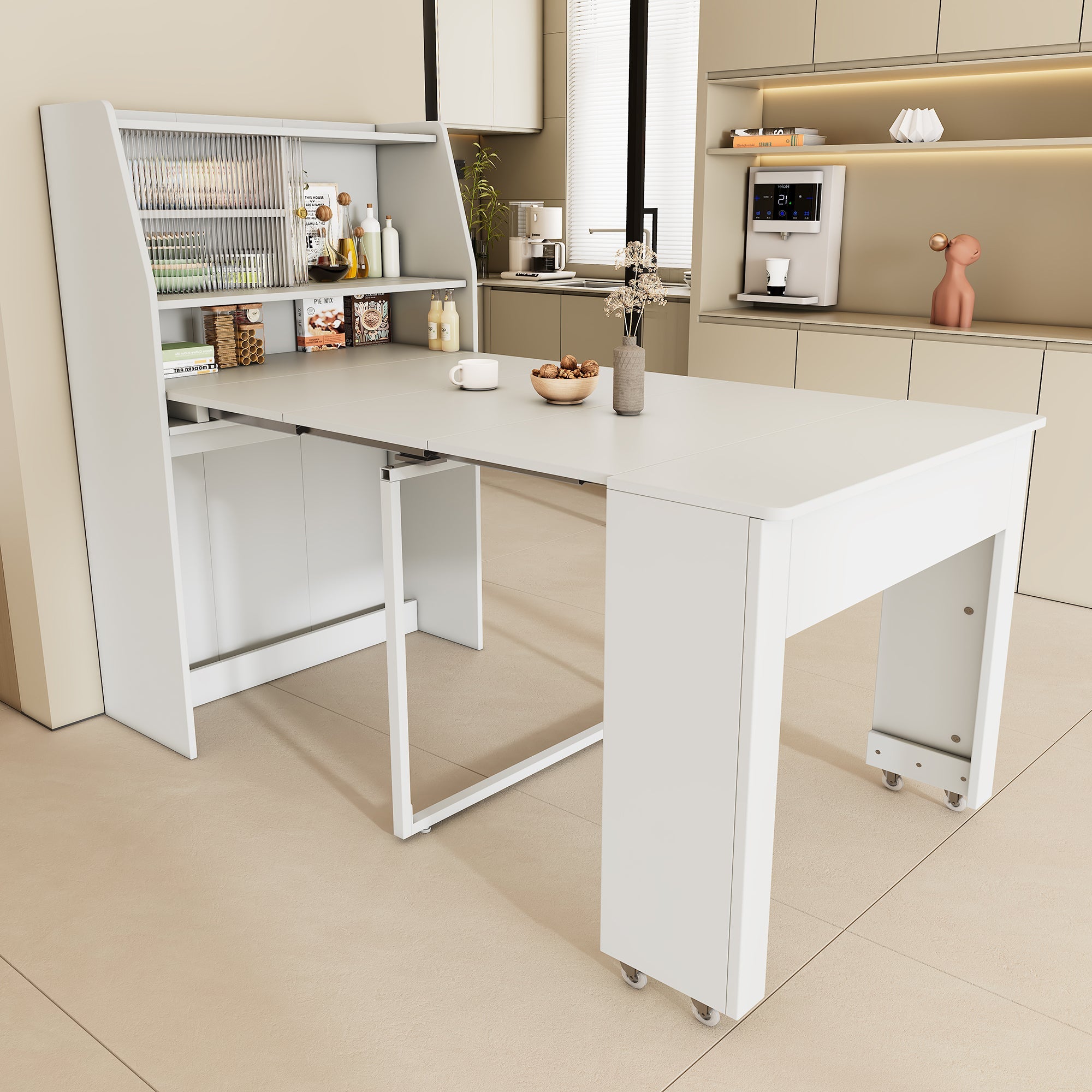 Logidon uitschuifbare eettafel met opbergruimte wit L52/132,5 B80 H76 cm