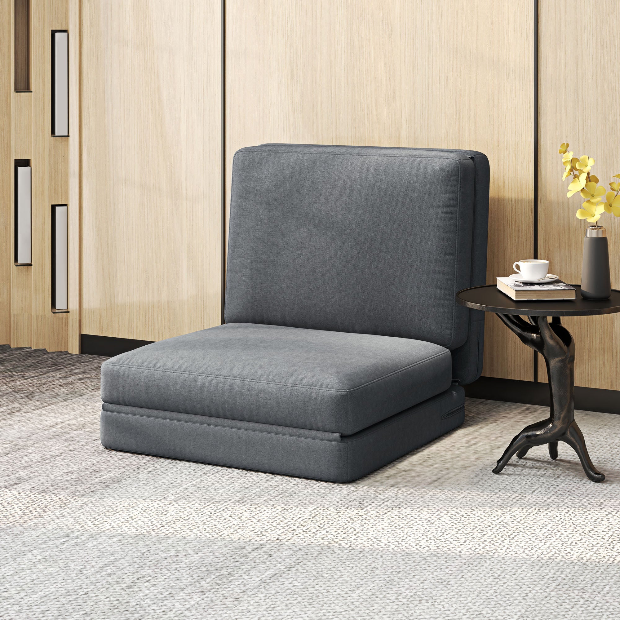 Logidon vloerbank 3-in-1 opklapbare slaapbank fluweellook donkergrijs