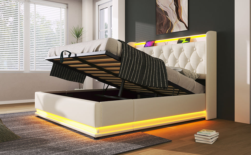 Logidon upholstered bed double bed 360 LED function 140x200 white PU
