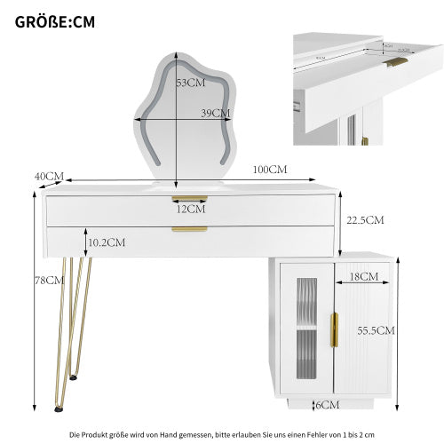Logidon Kaptafel Met LED Spiegel Wit Uitschuifbaar B100 H78 Cm