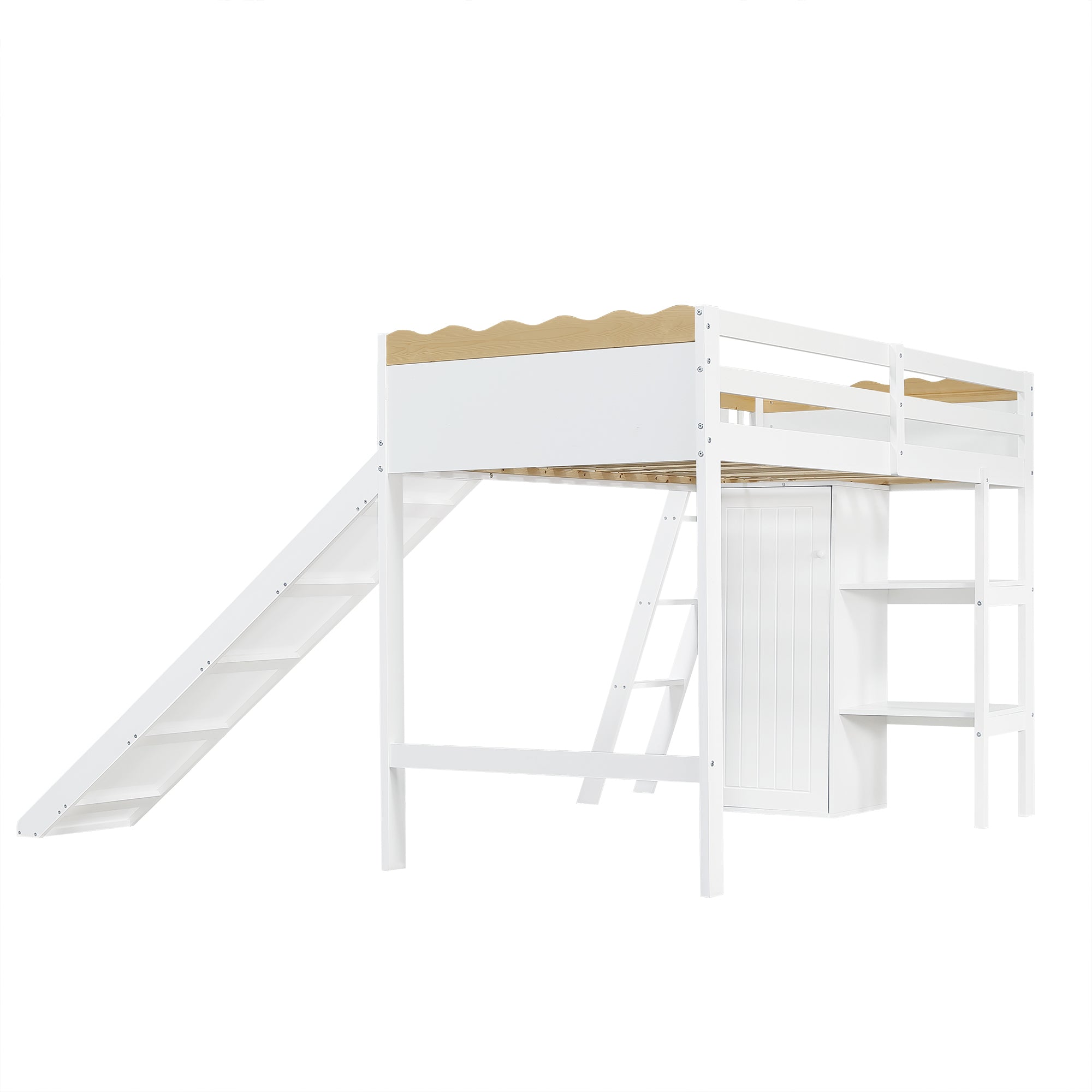 Logidon hoogslaper 90x200 cm met glijbaan en kledingkast wit naturel