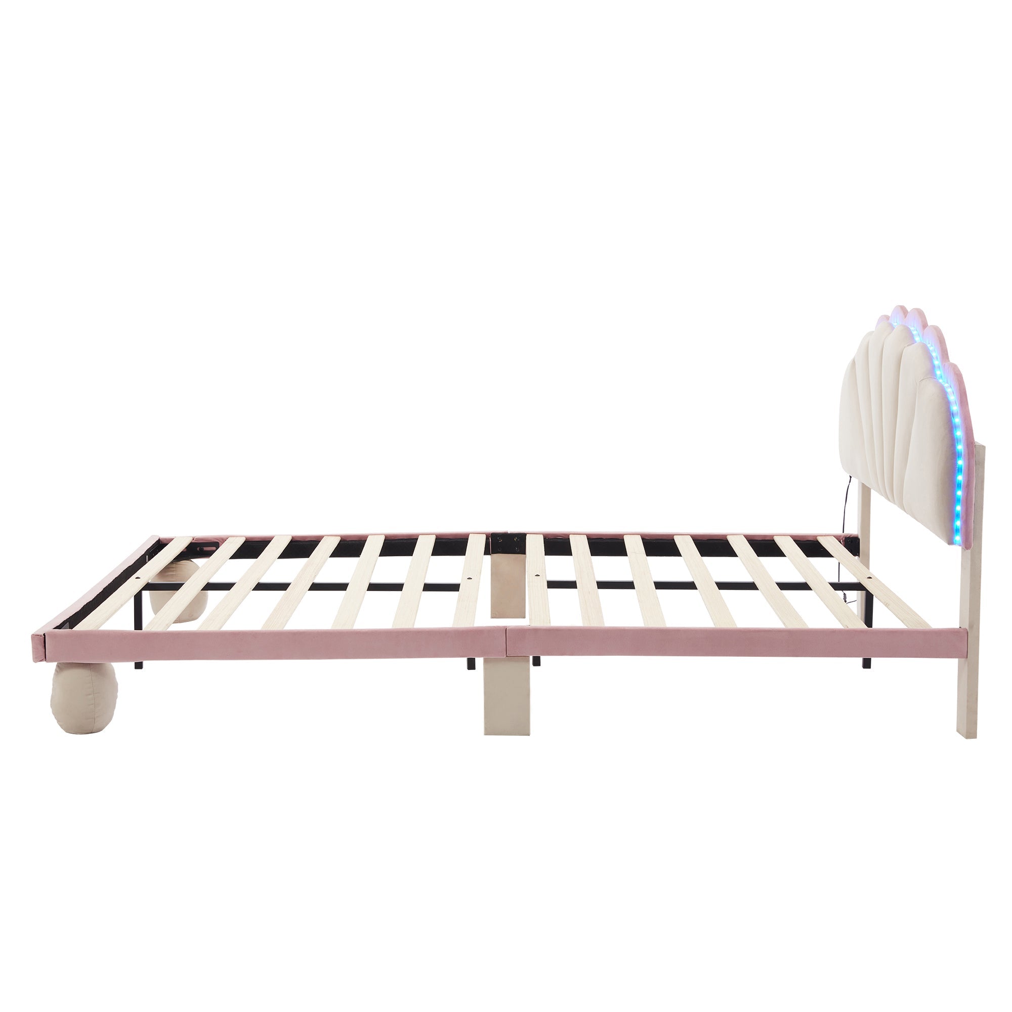 Logidon gestoffeerd bed 140x200 beige roze LED-lichtstrips