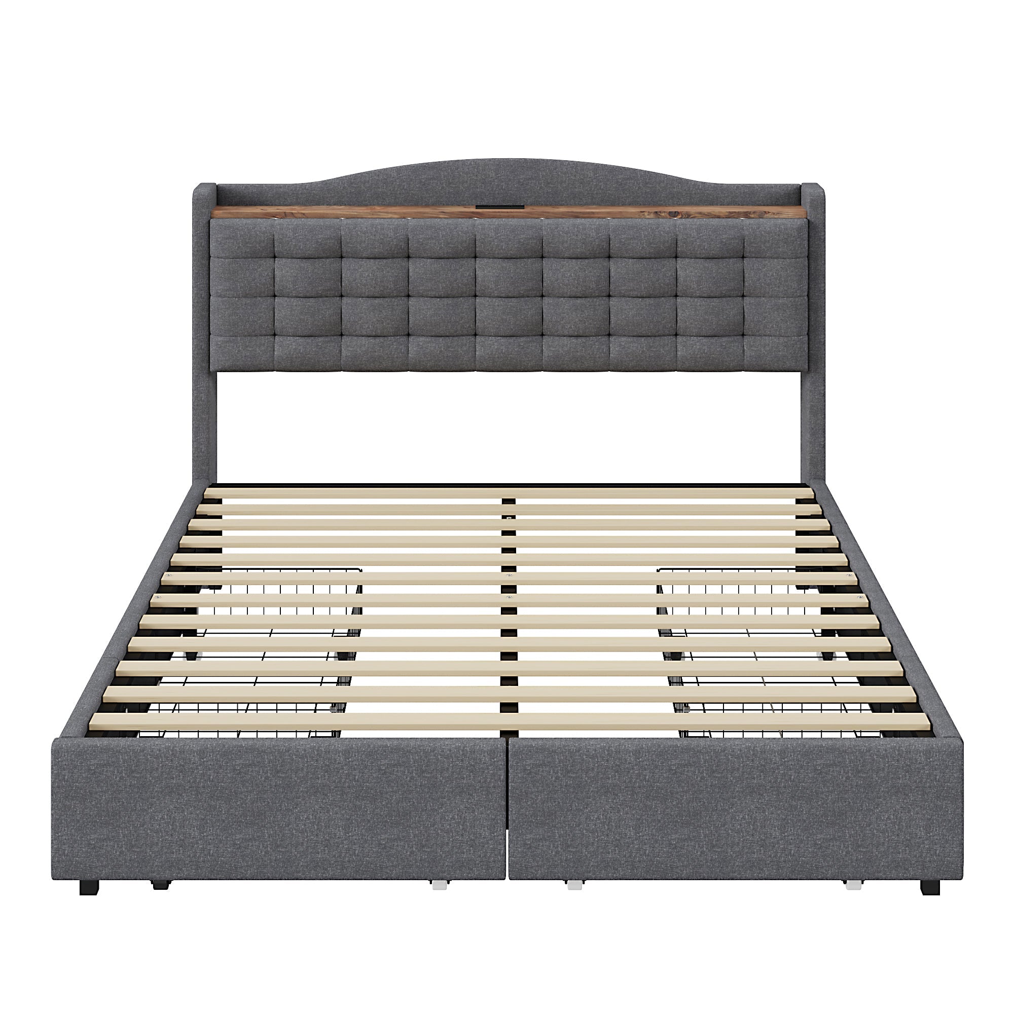 Logidon upholstered bed 160x200 cm gray with USB charging port and shelf