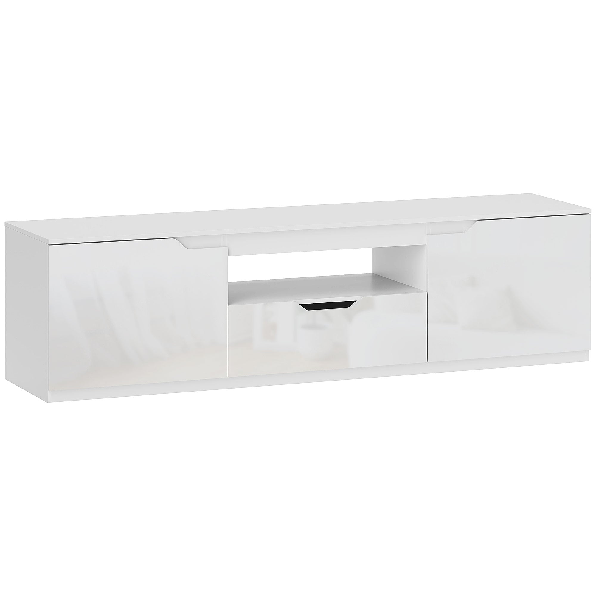 Logidon TV-meubel wit 160 cm lowboard met 2 deuren kabeldoorvoer