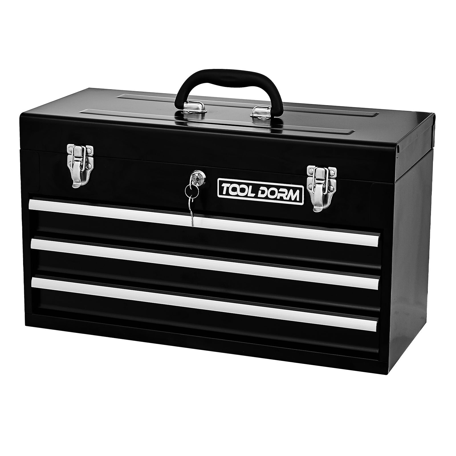 Logidon Metalen Gereedschapskist met 3 Laden 20,3 Inch Zwart Draagbaar