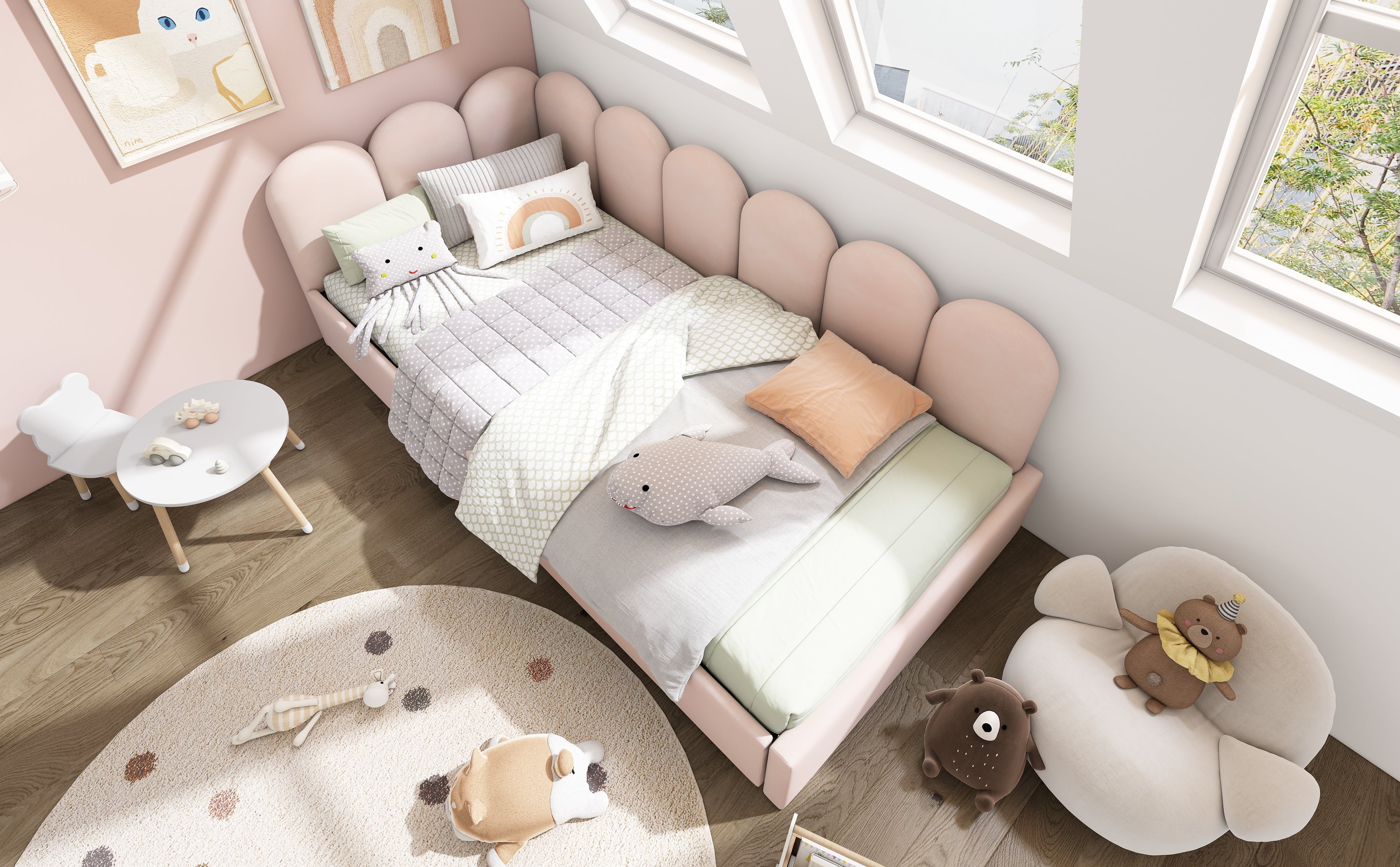Logidon gestoffeerd bed 90x200 roze fluweel dagbed met lades