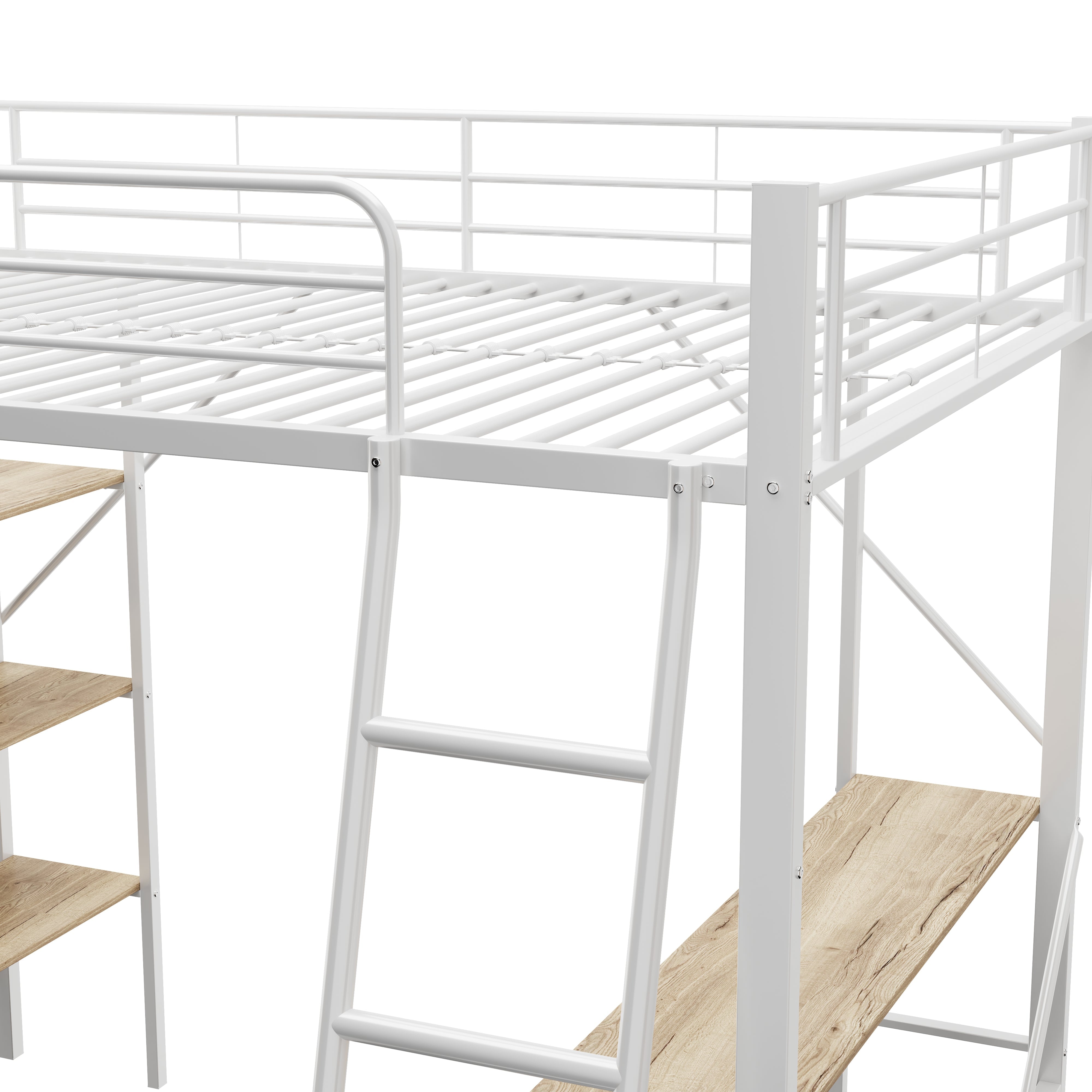 Logidon 90x200 cm metalen hoogslaper met bureauplanken wit
