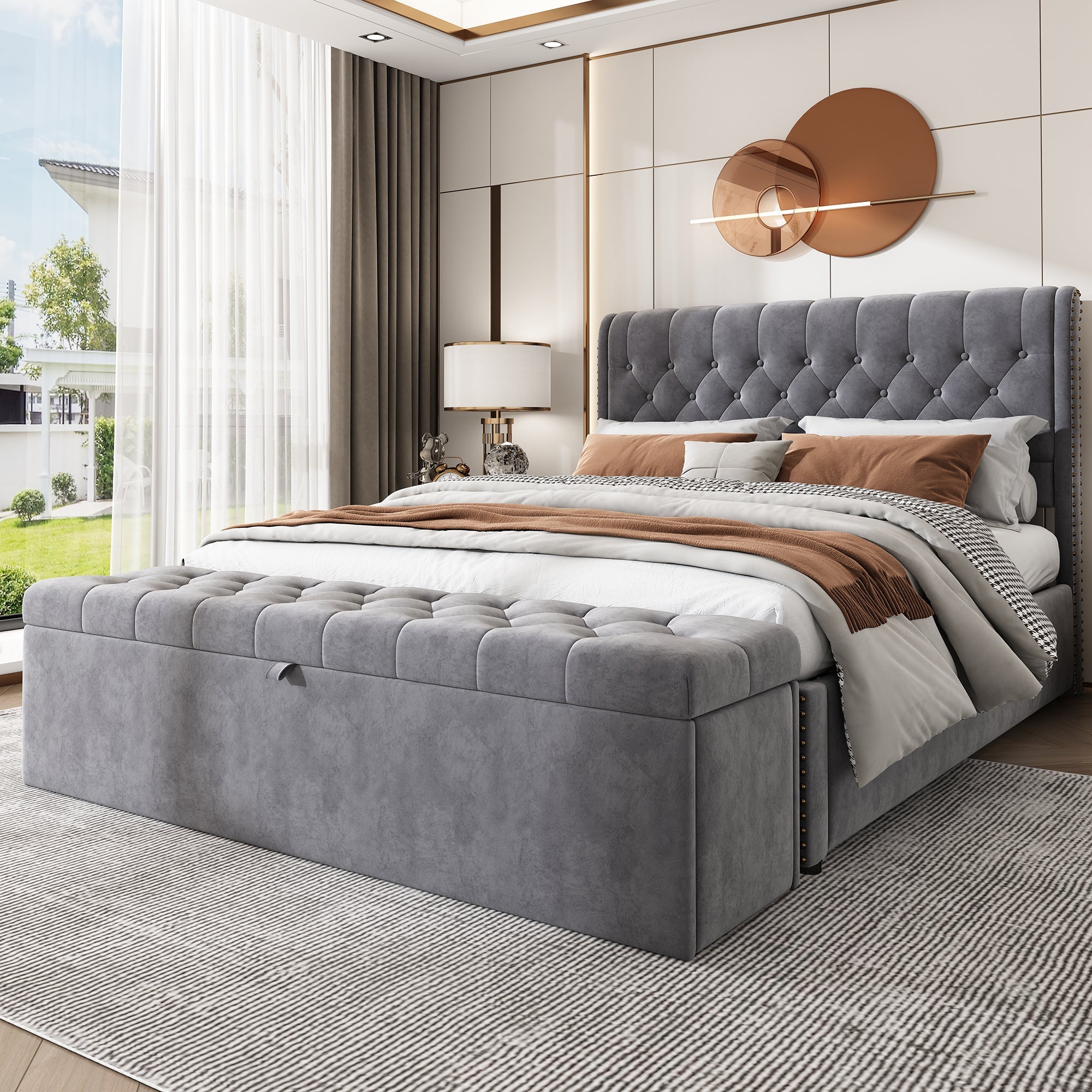 Logidon gestoffeerd bed 140x200 grijs fluweel met opbergruimte