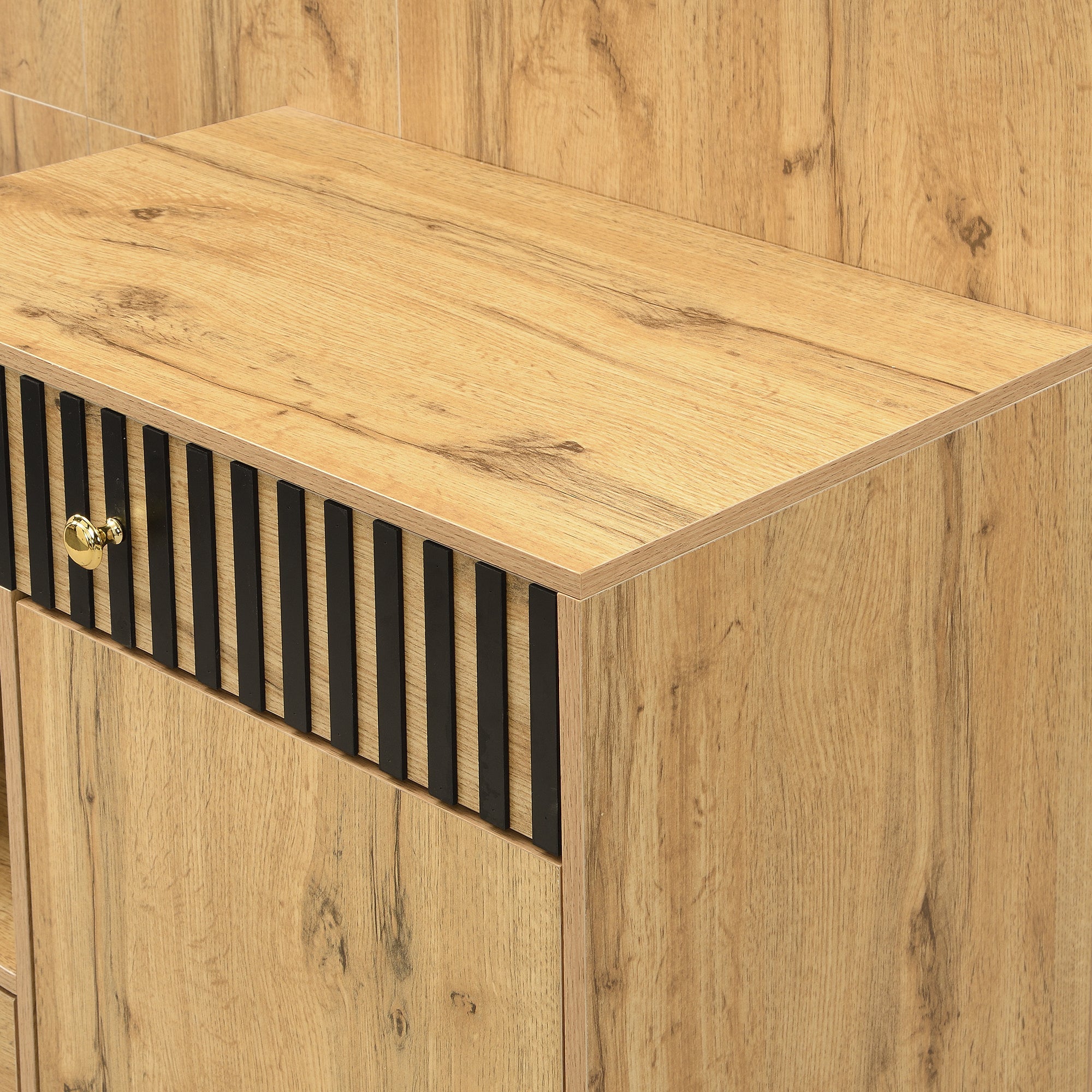 Logidon kledingkastset compacte kledingkast 110x185,5x37 cm natuurlijke MDF spiegel