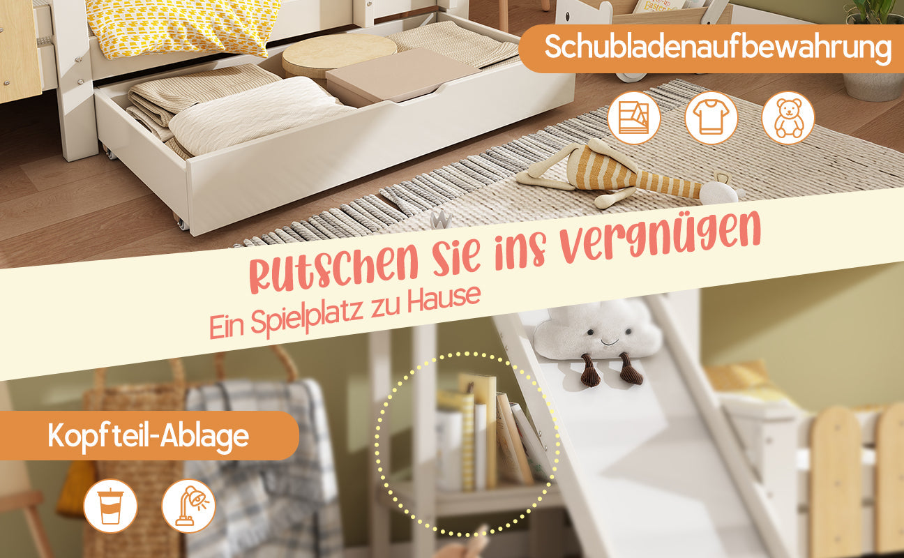 Logidon stapelbed 90x200/140x200 schuiflaadladder blokhut design