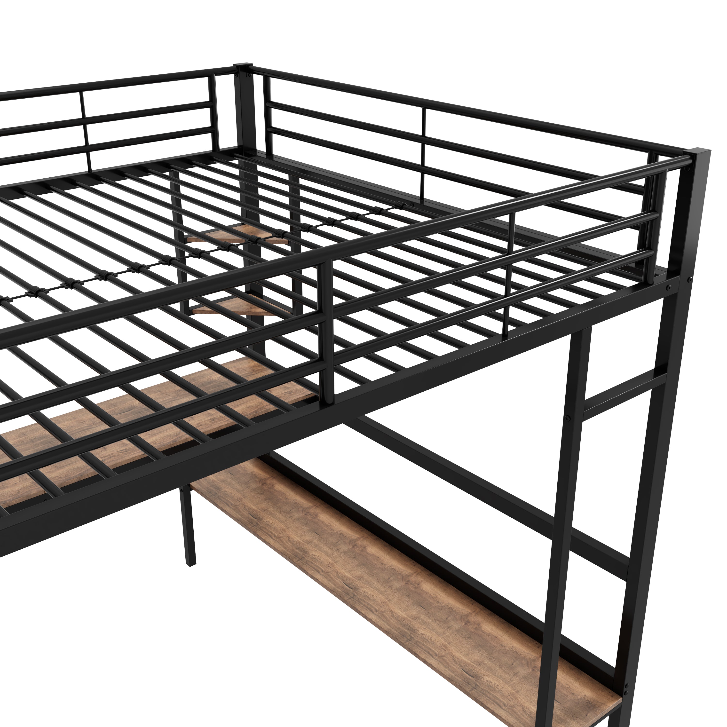 Logidon loft bed 140x200 black with desk and shelves
