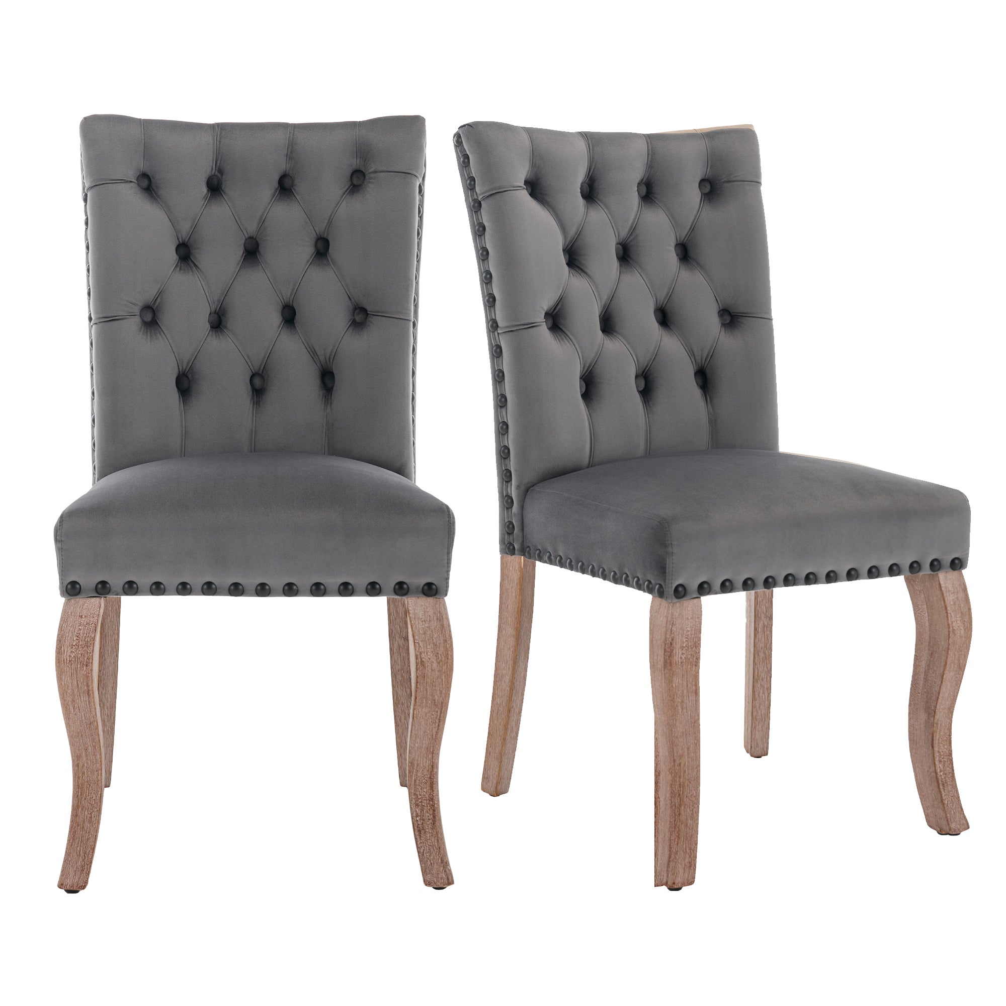 Logidon Eetkamerstoelen Grijs Fluweel Set van 2 met Deurklopper Rugleuning