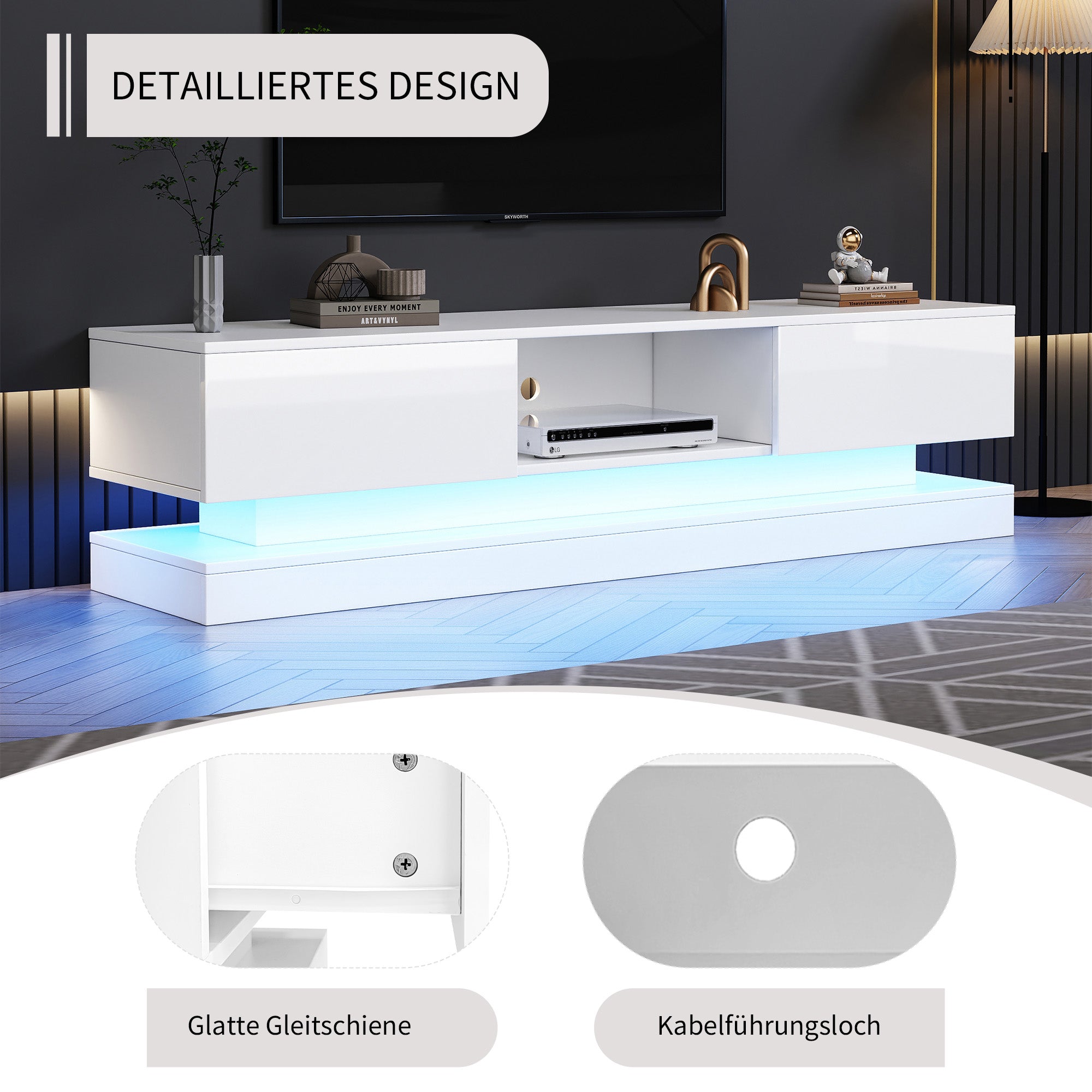 Logidon wit TV-meubel 160 cm met LED-verlichting app bediening