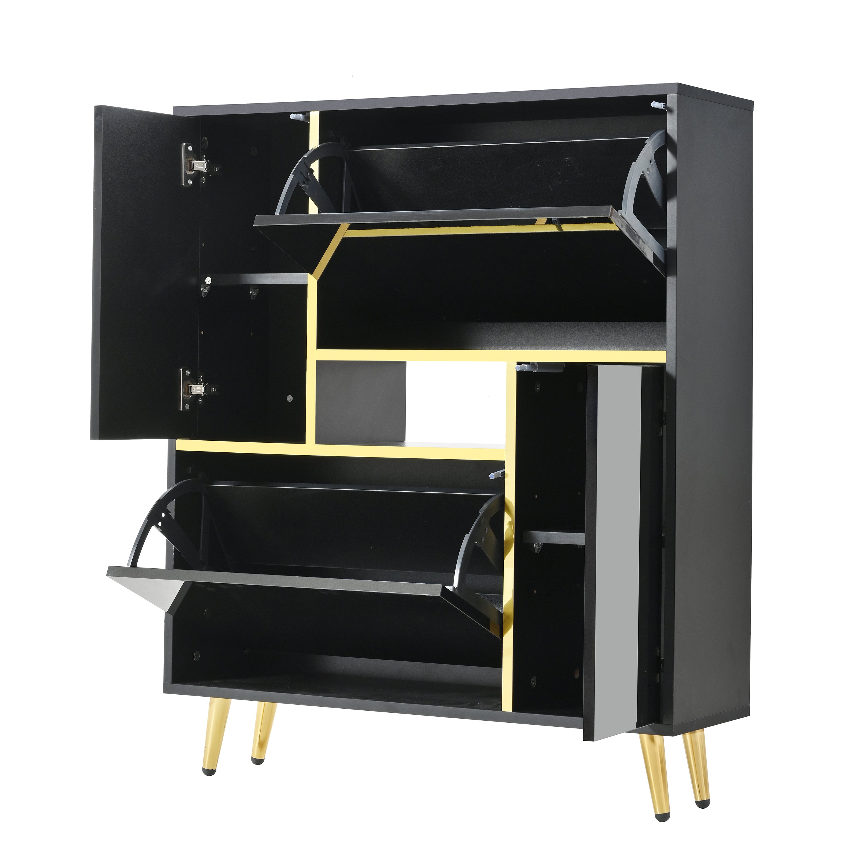 Logidon Moderne Schoenenkast Zwart Hoogglans LED 80x25x96 cm