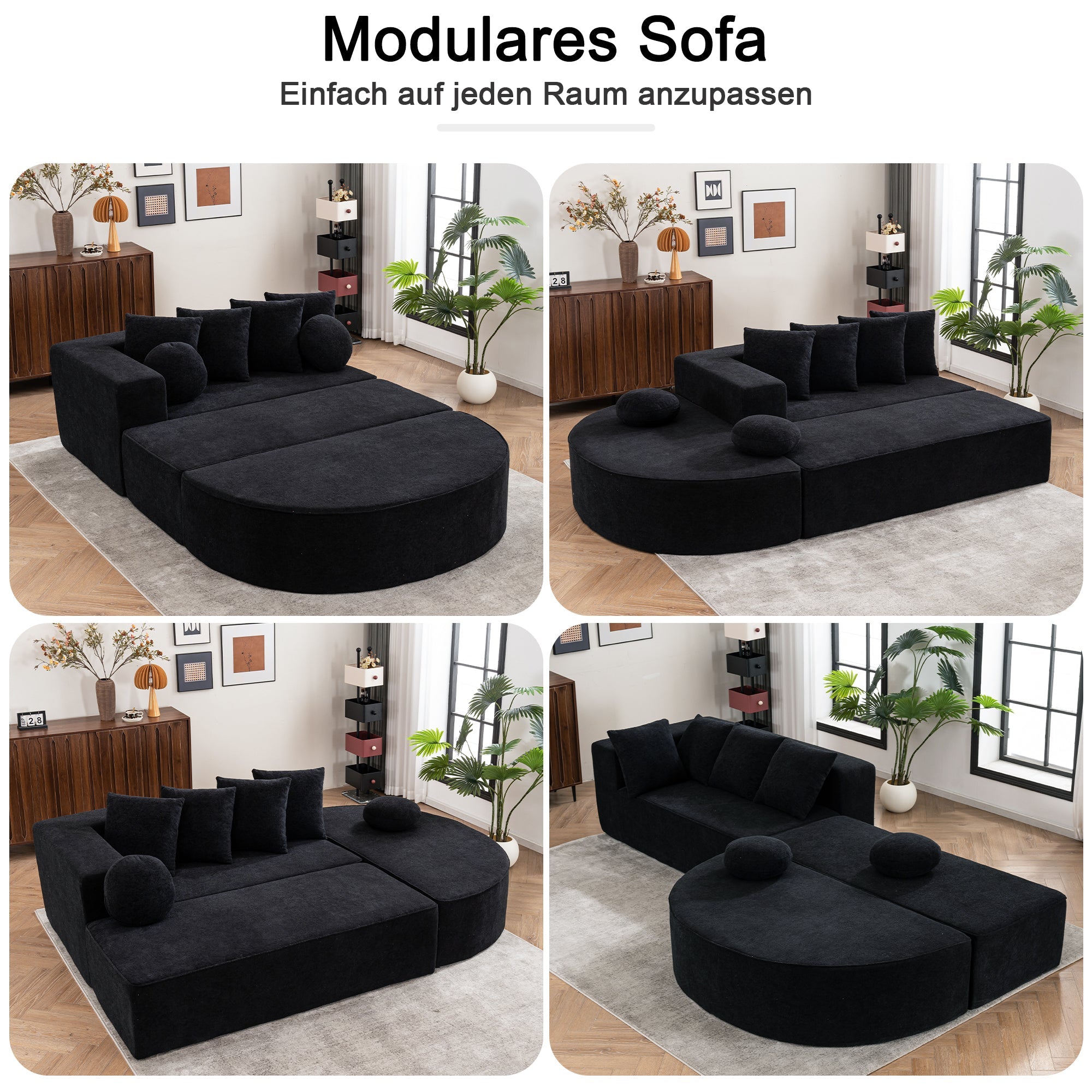 Logidon Cloud Bench Velvet Zwart Modulaire 5-zitsbank