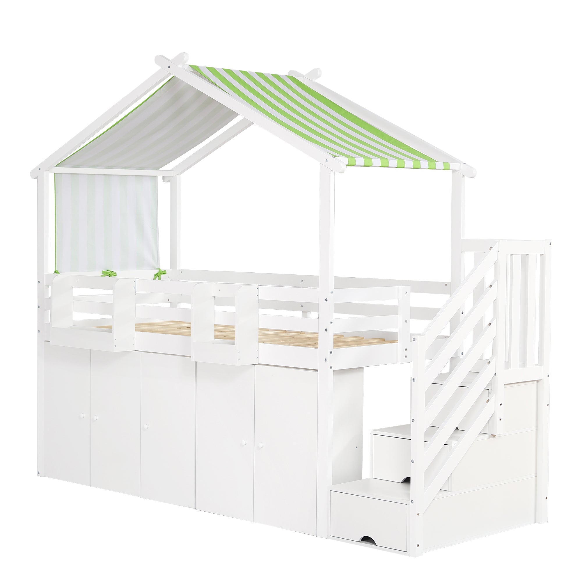 Logidon Kinderstapelbed 90x200 cm witgroen met kledingkast