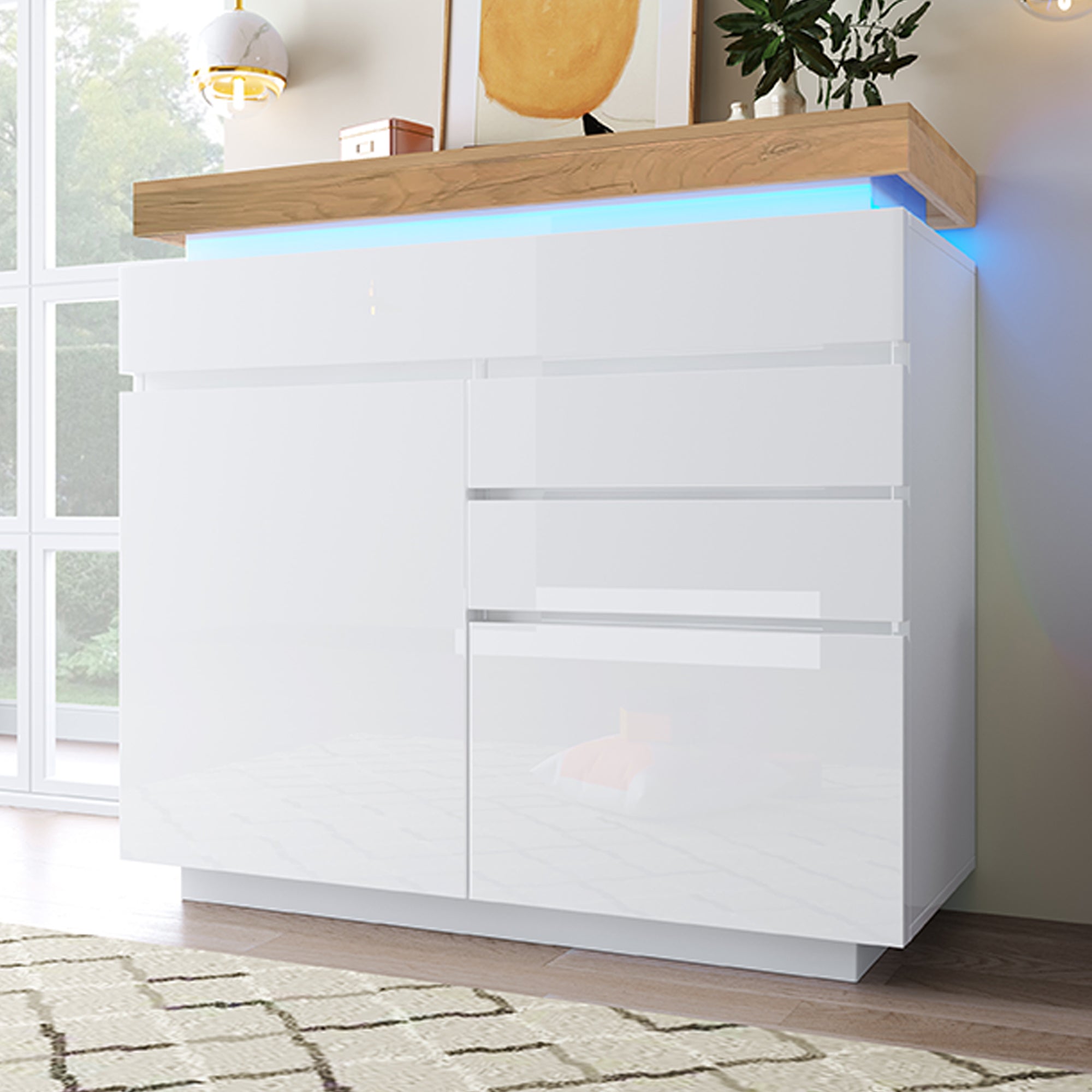 Logidon high gloss chest of drawers white LED lighting app control 2 doors