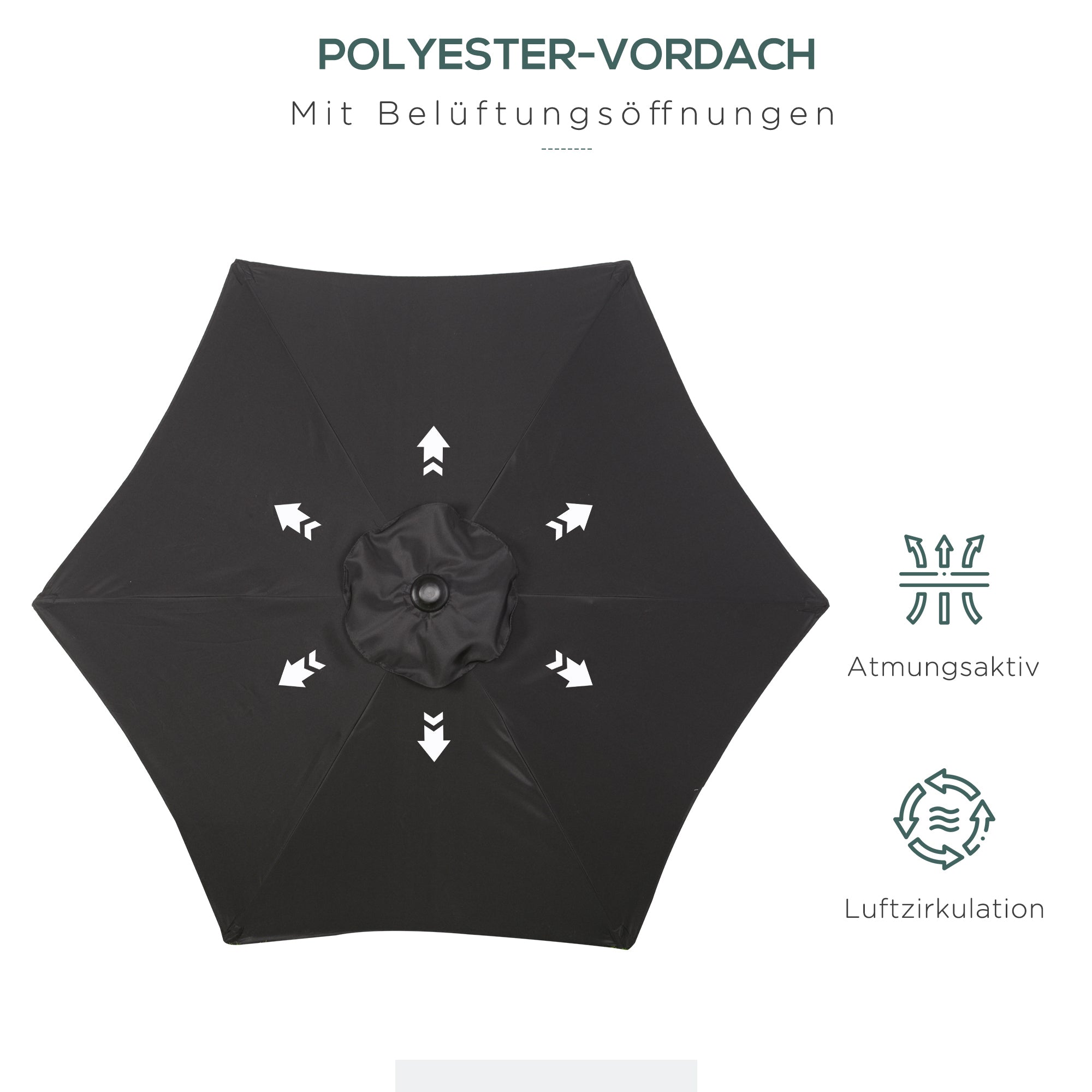 Logidon parasol Ø196 cm draaibaar klapfunctie zeshoekig zwart