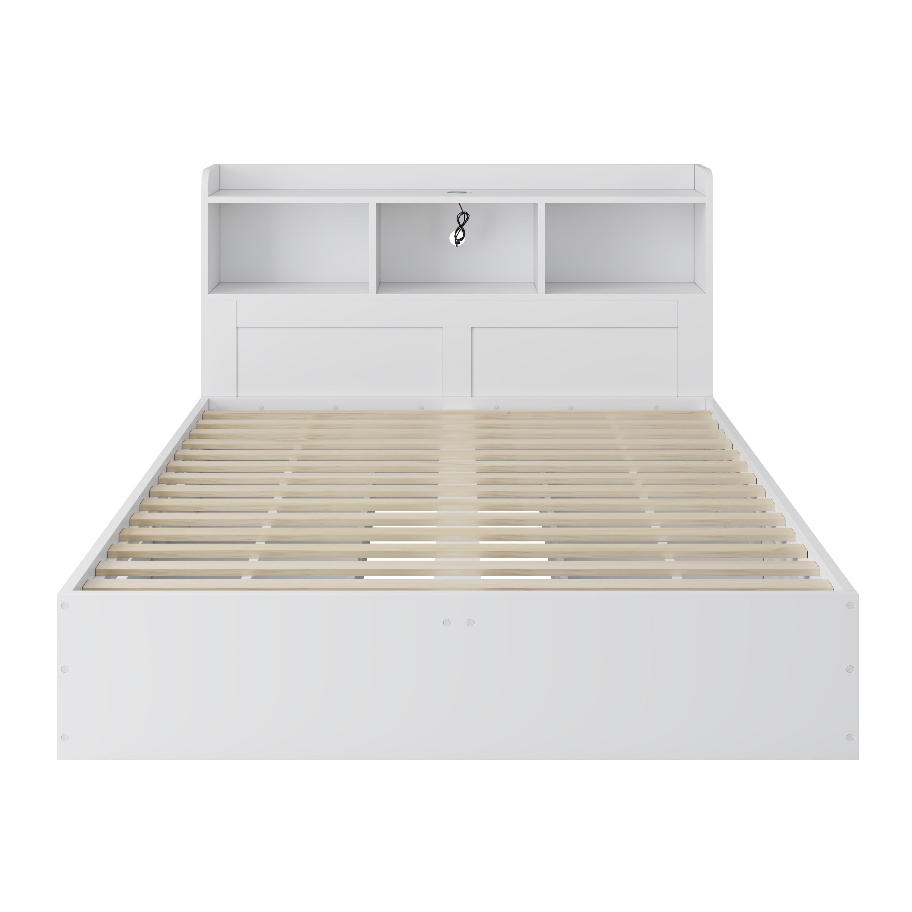 Logidon tweepersoonsbed 140x200 wit met lattenbodem uitschuifbare nachtkastjes